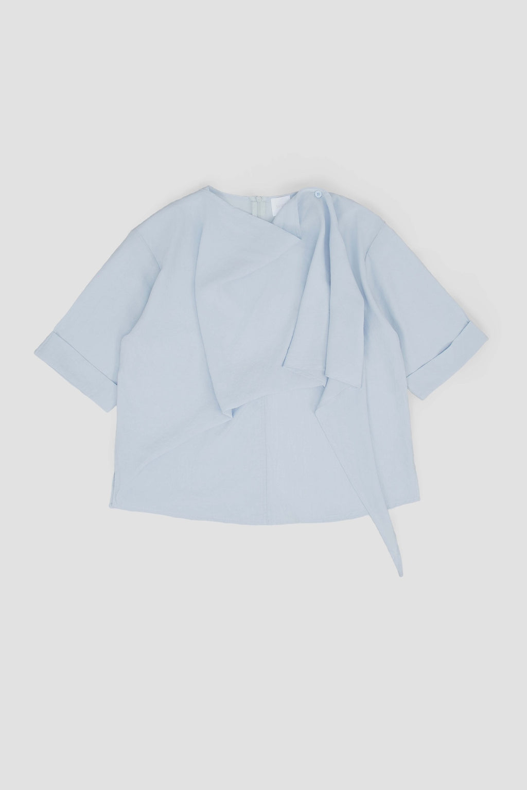 Neck-Scarf Half Sleeve Blouse (Blue)