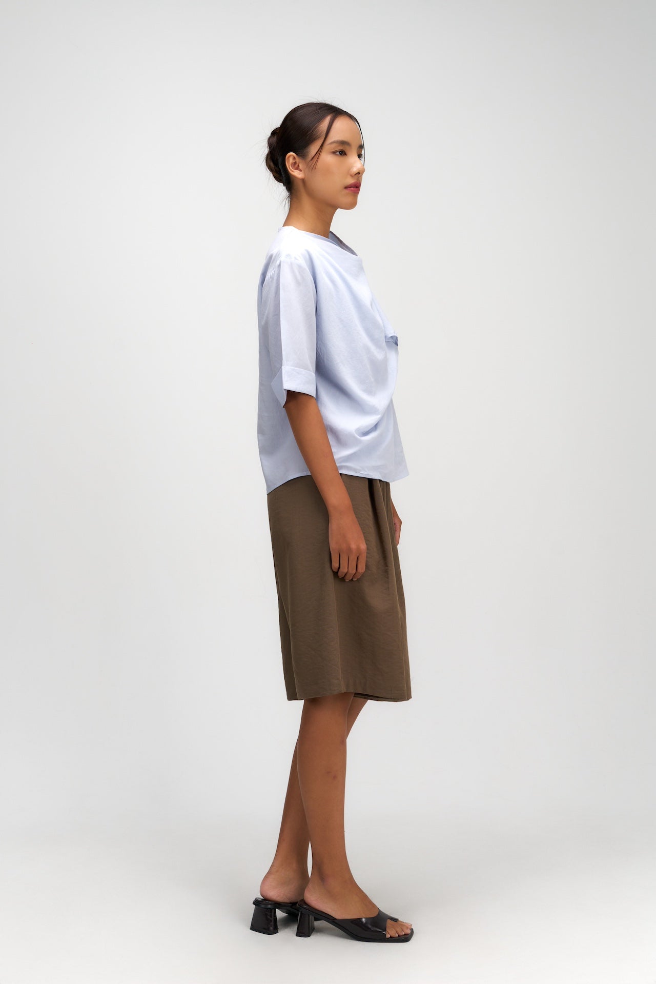 Neck-Scarf Half Sleeve Blouse (Blue)