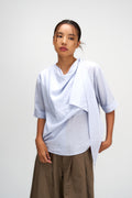 Neck-Scarf Half Sleeve Blouse (Blue)