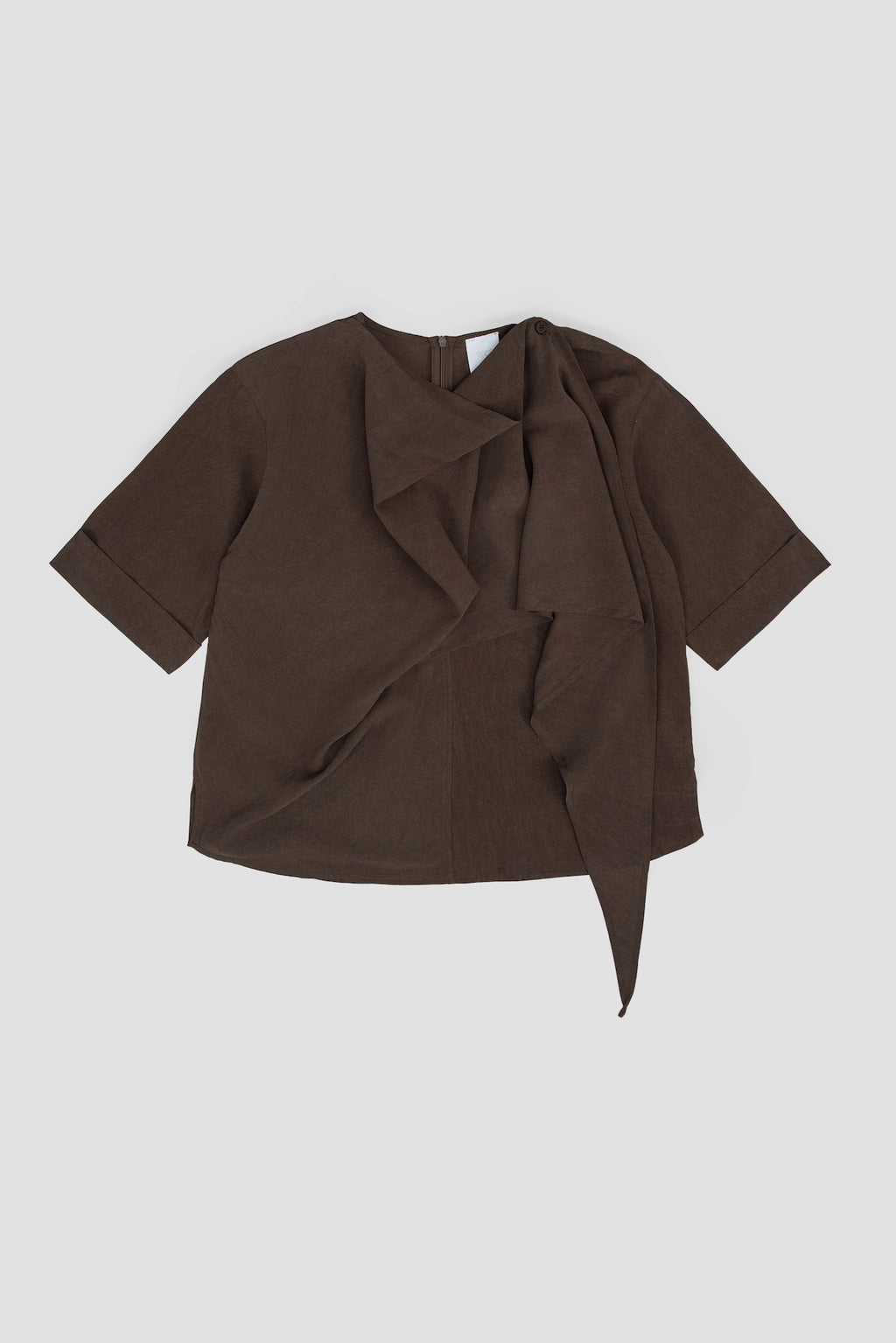 Neck-Scarf Half Sleeve Blouse (Brown)