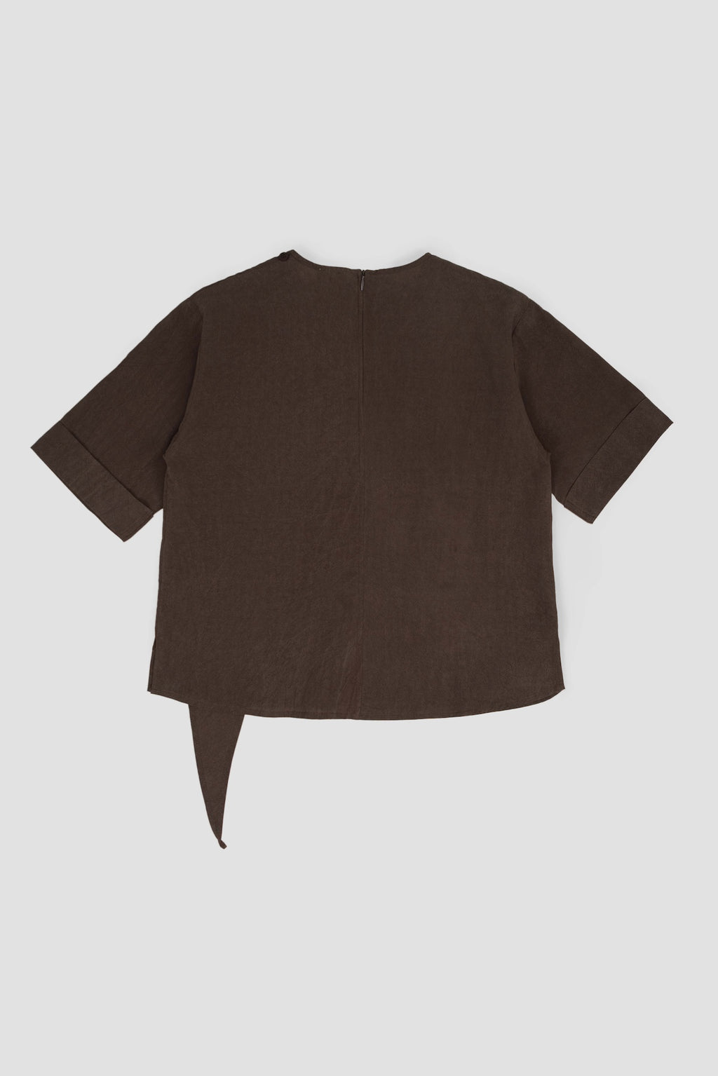 Neck-Scarf Half Sleeve Blouse (Brown)