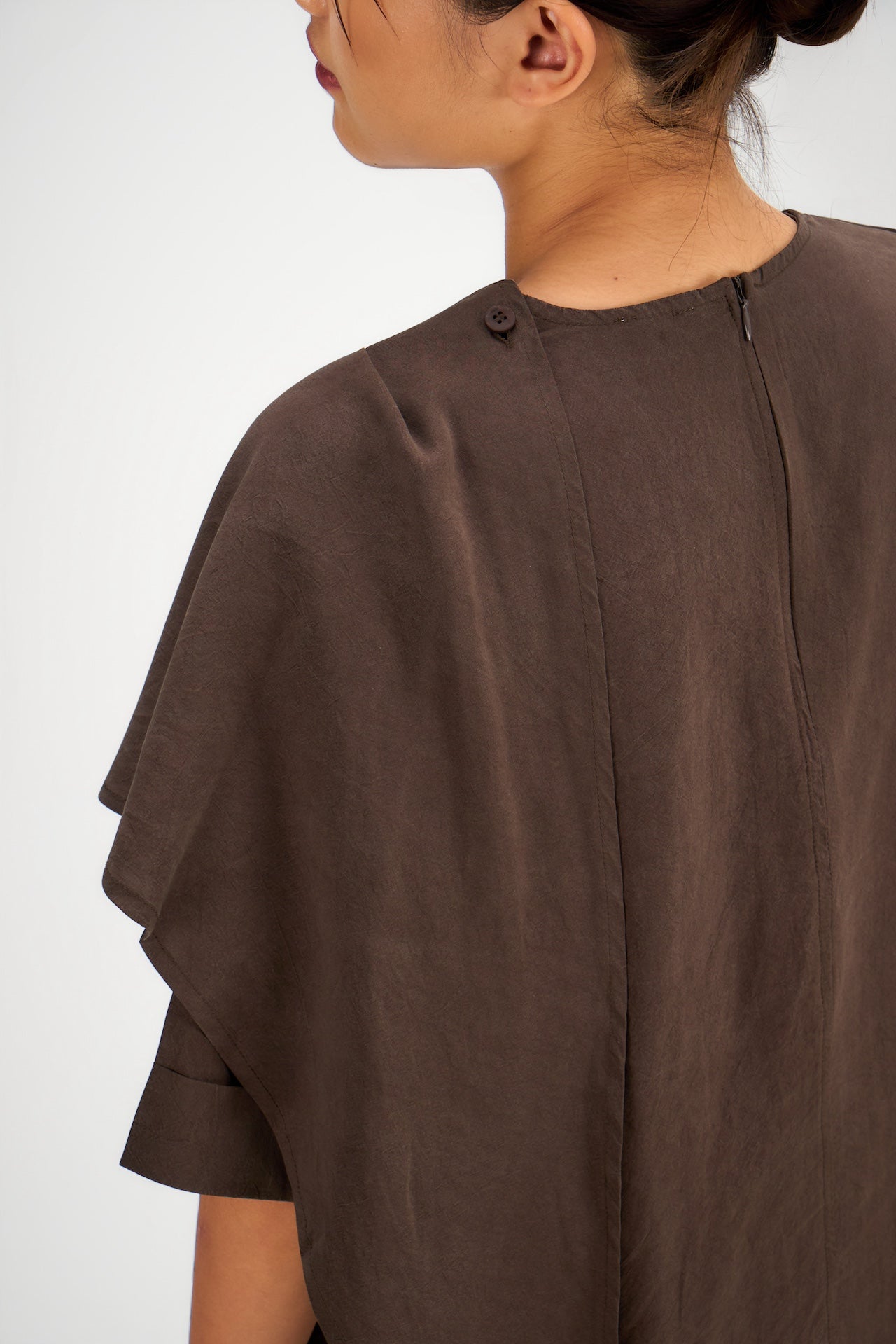 Neck-Scarf Half Sleeve Blouse (Brown)