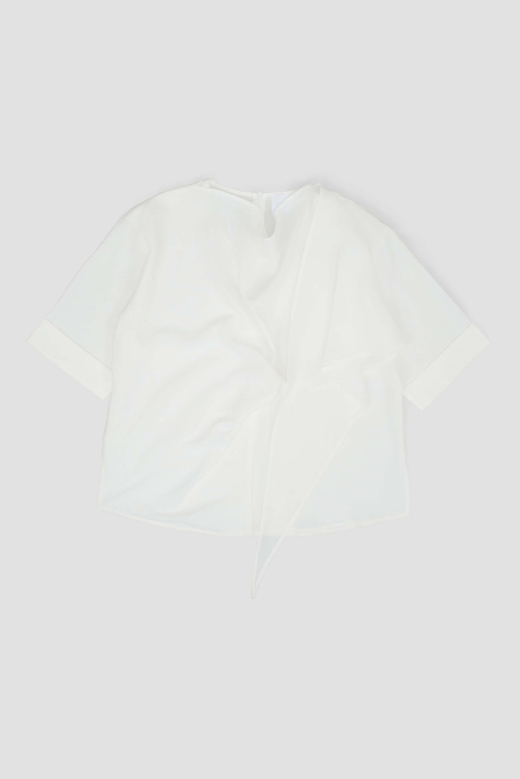 Neck-Scarf Half Sleeve Blouse (White)