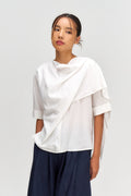 Neck-Scarf Half Sleeve Blouse (White)