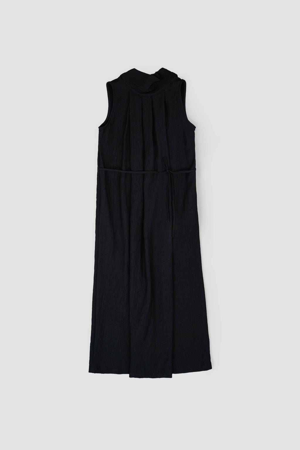 Pleated High Neck Scarf Dress (Black)