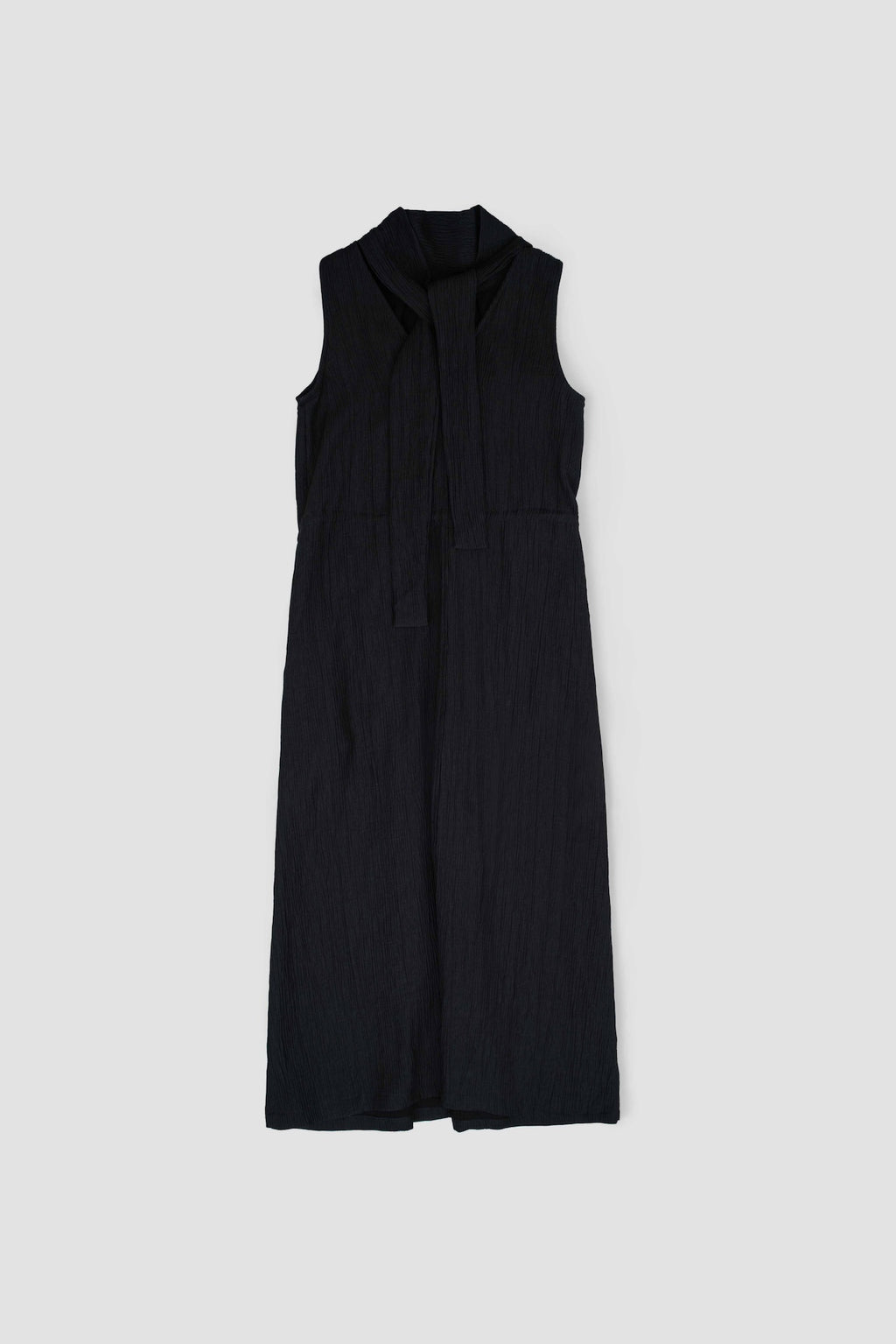 Pleated High Neck Scarf Dress (Black)