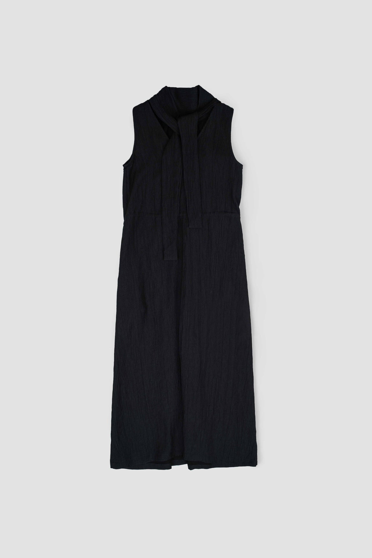 Pleated High Neck Scarf Dress (Black)