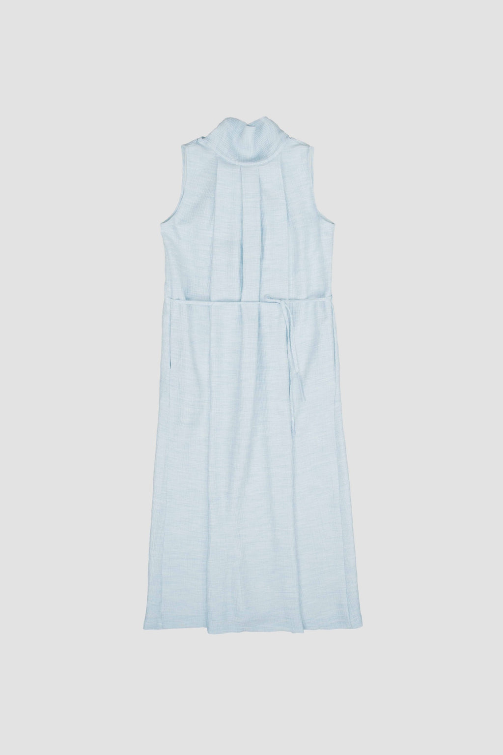Pleated High Neck Scarf Dress (Blue)