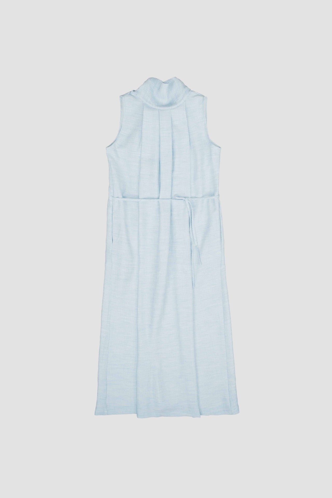 Pleated High Neck Scarf Dress (Blue)