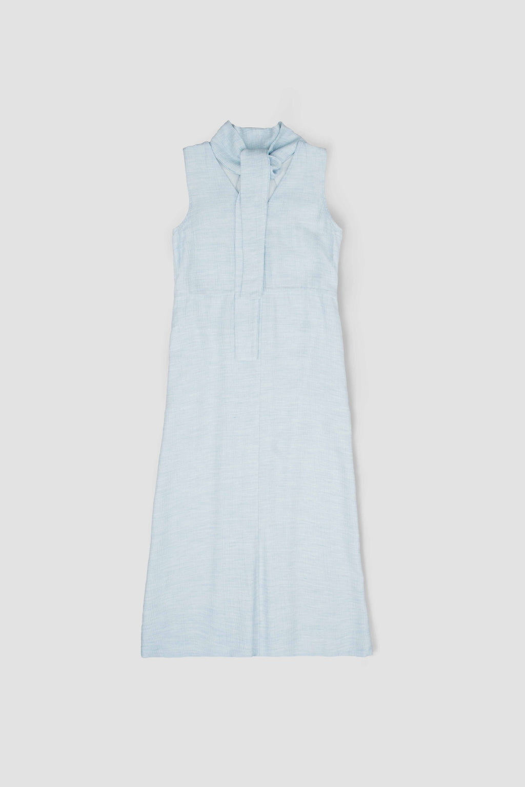 Pleated High Neck Scarf Dress (Blue)