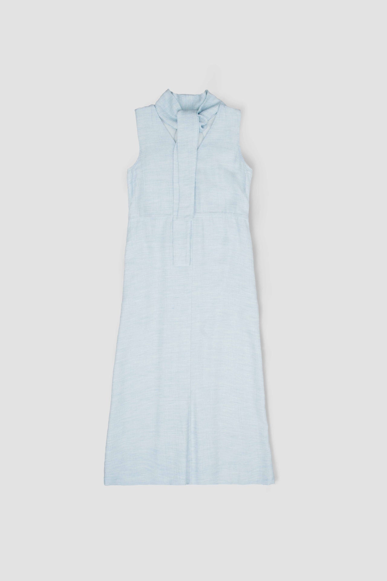 Pleated High Neck Scarf Dress (Blue)