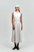 Pleated High Neck Scarf Dress (Grey)