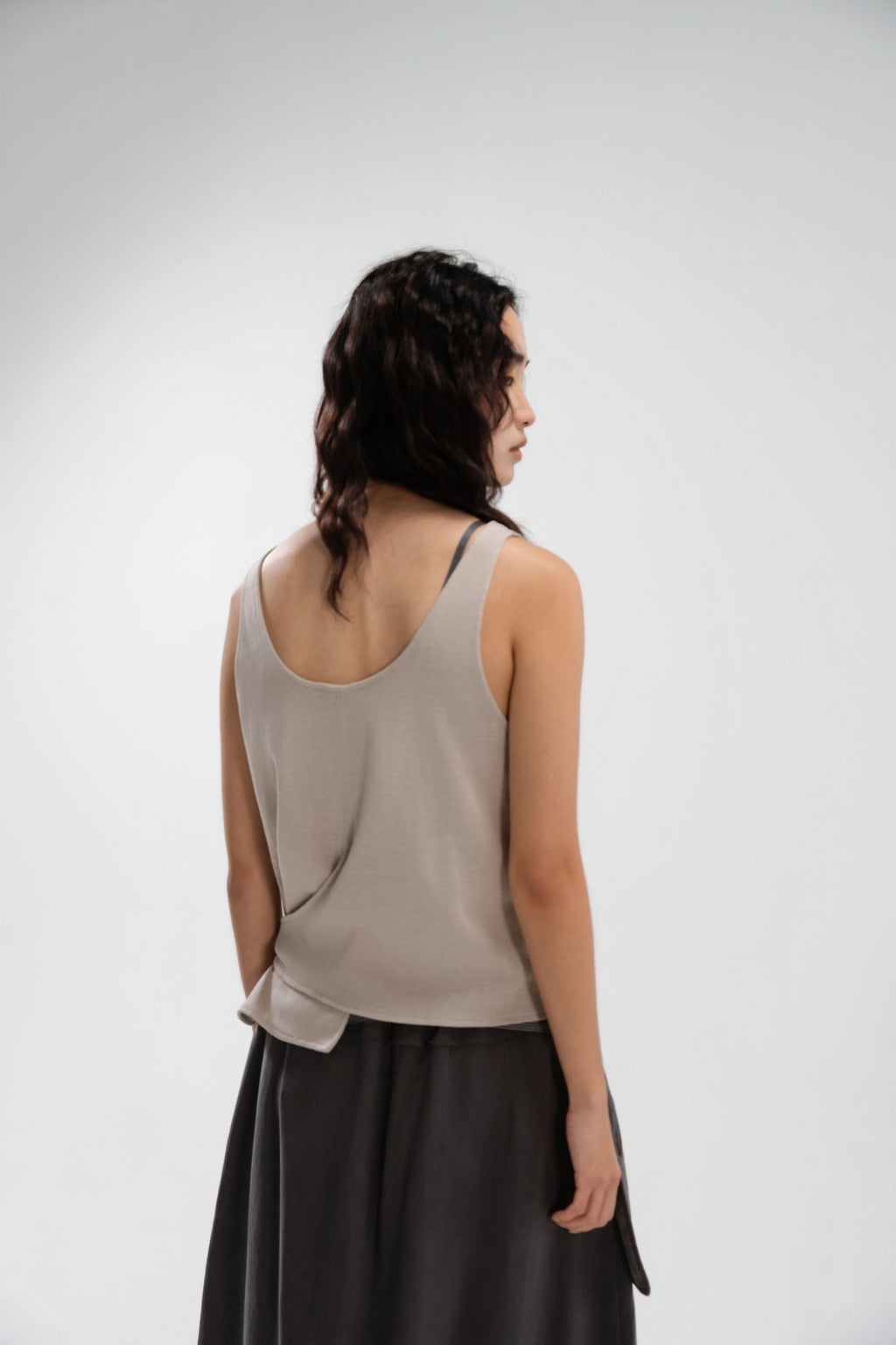 Slouchy Knit Slit-Wrap Tank Top (Beige)