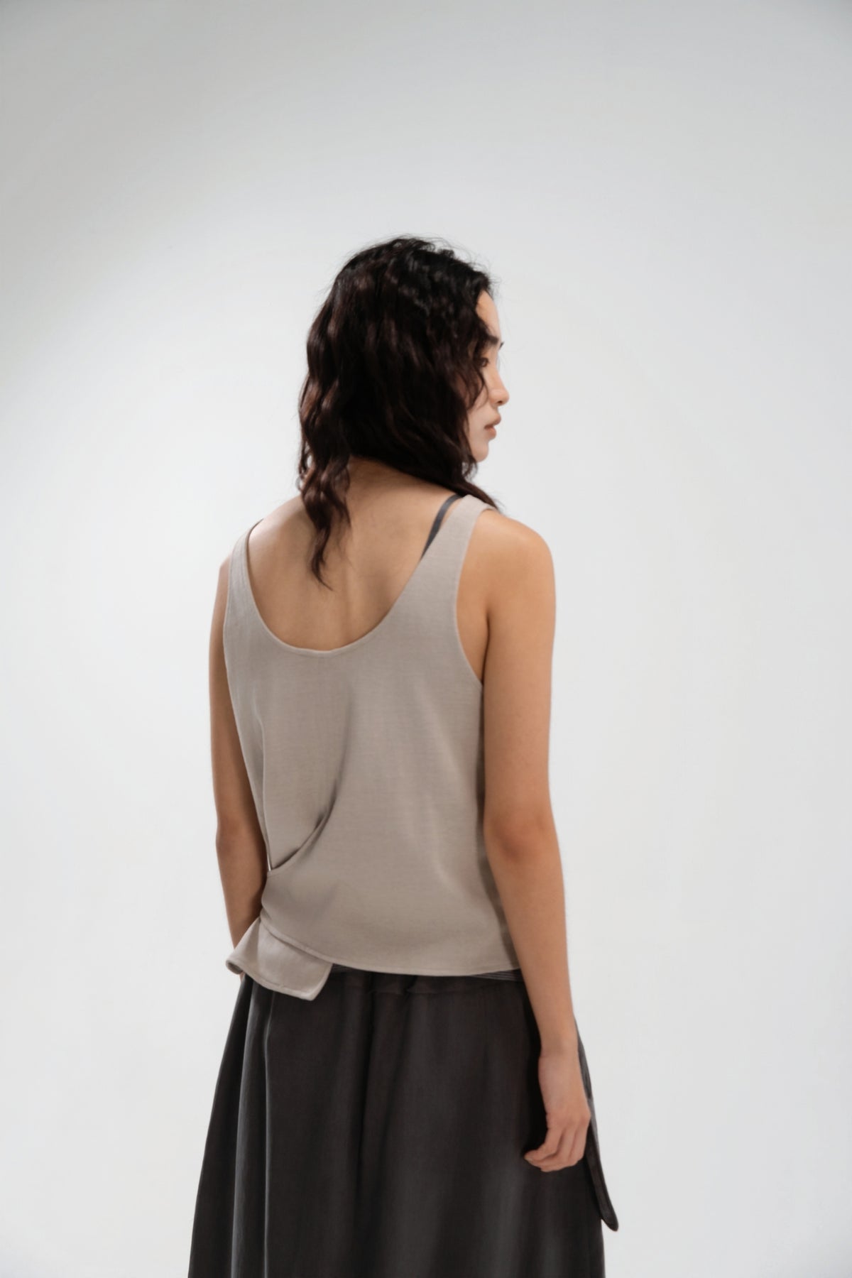 Slouchy Knit Slit-Wrap Tank Top (Beige)