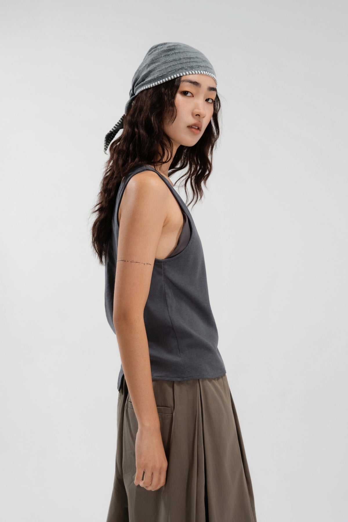 Slouchy Knit Slit-Wrap Tank Top (Blue)
