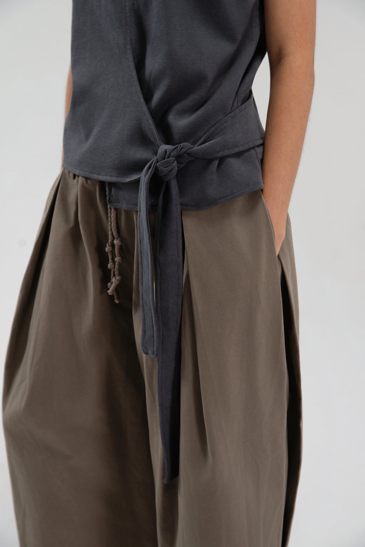 Slouchy Knit Slit-Wrap Tank Top (Blue)
