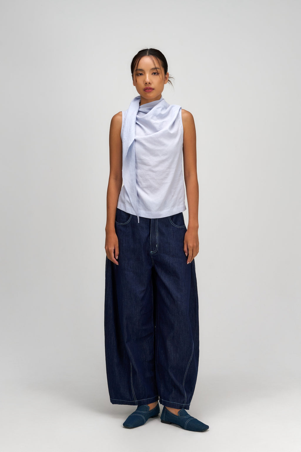 Triangle Neck-Scarf Tank Top (Blue)