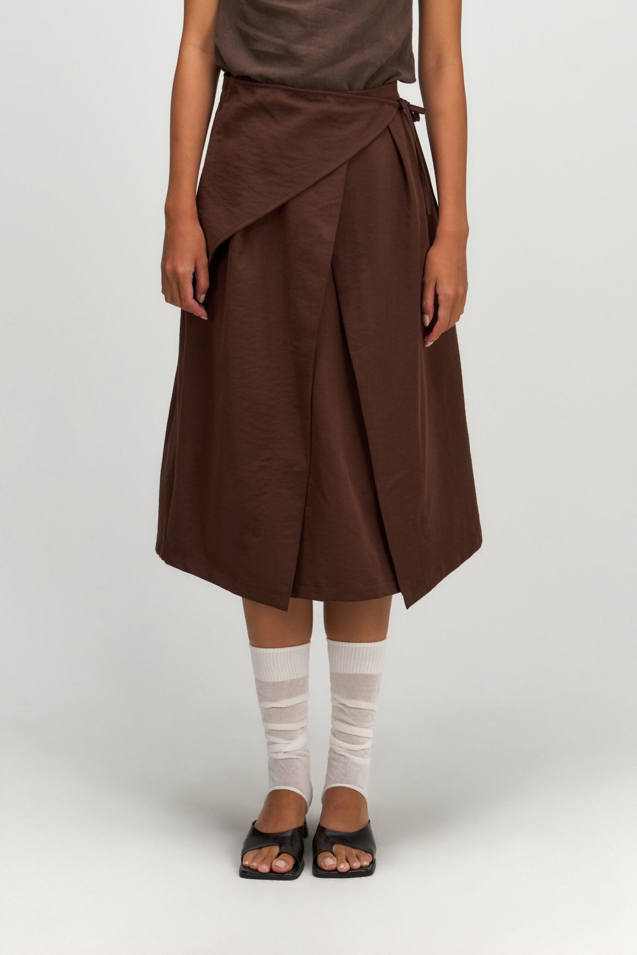 Waist Bandeu Layering Skirt - Midi (Brown)