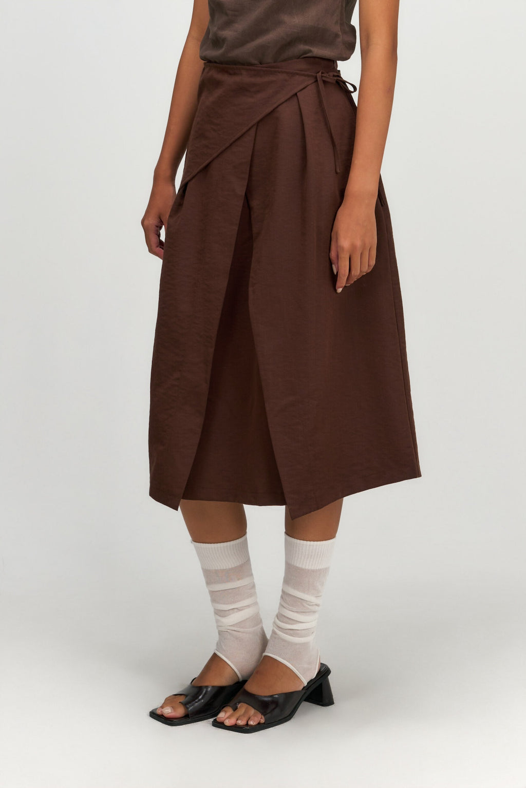 Waist Bandeu Layering Skirt - Midi (Brown)