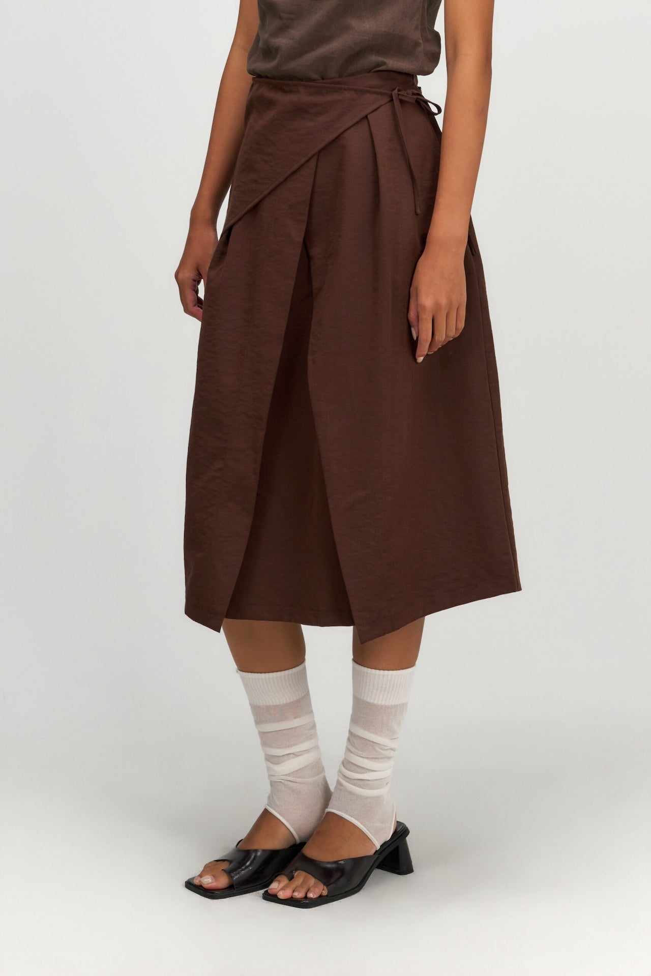 Waist Bandeu Layering Skirt - Midi (Brown)