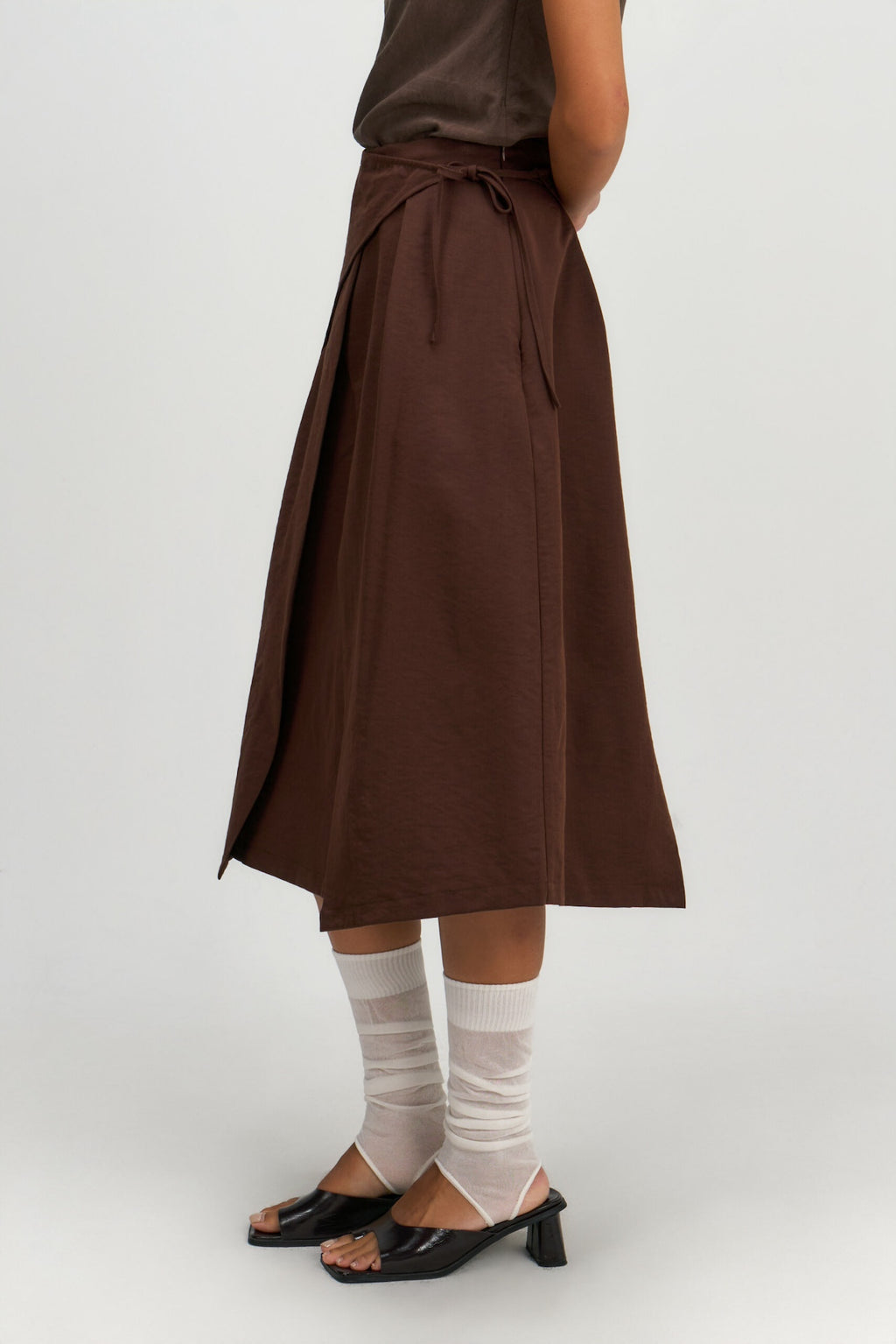 Waist Bandeu Layering Skirt - Midi (Brown)