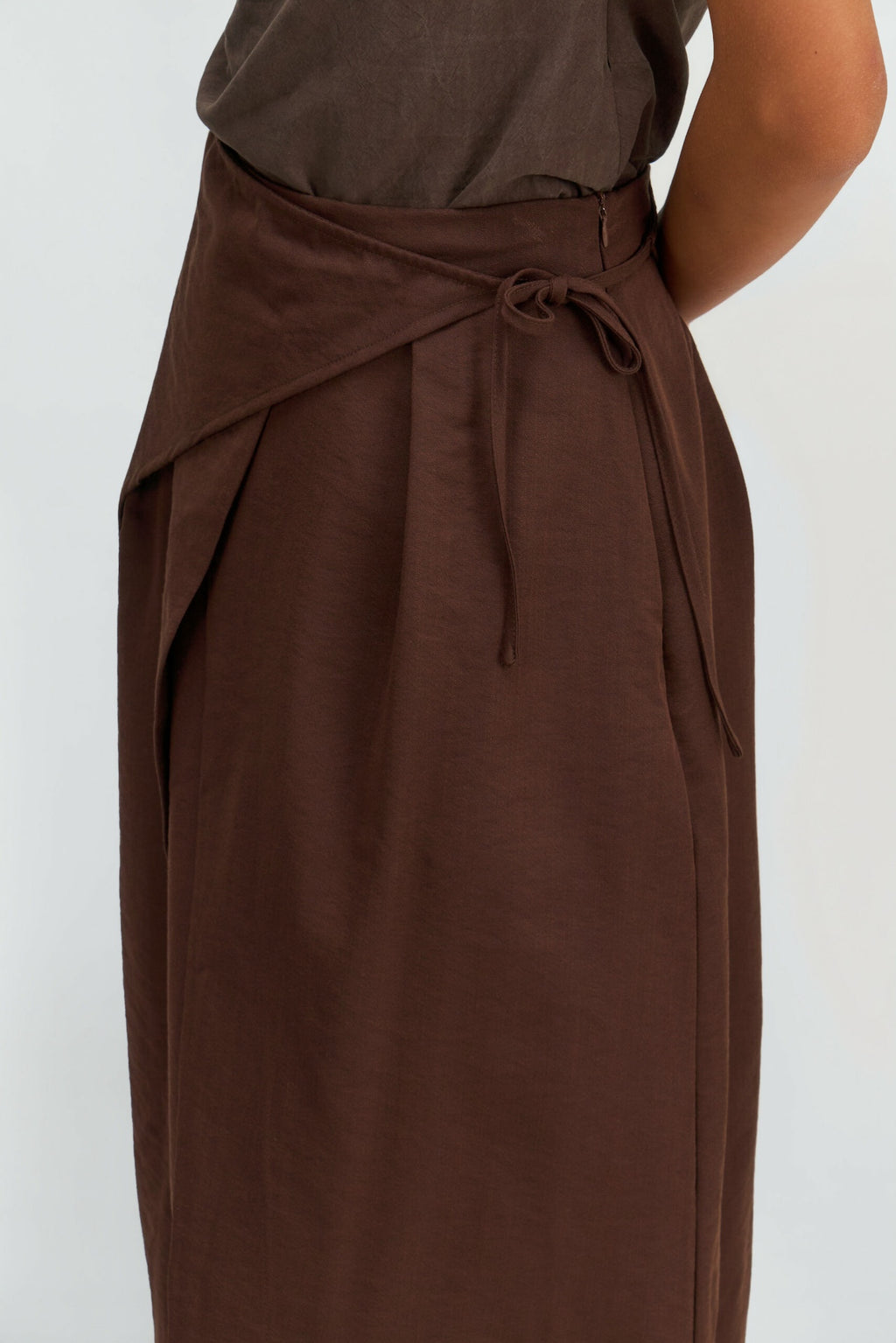 Waist Bandeu Layering Skirt - Midi (Brown)