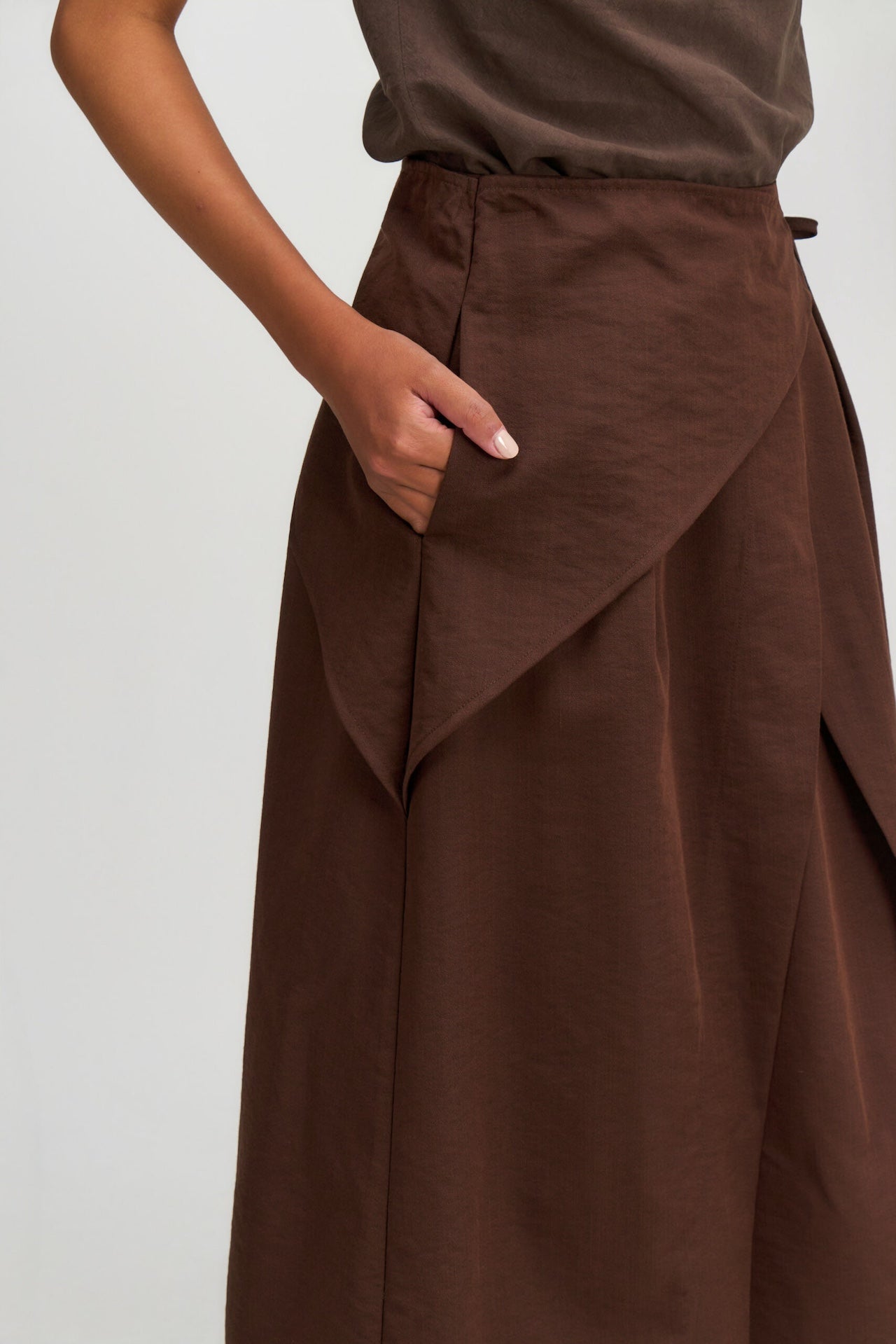Waist Bandeu Layering Skirt - Midi (Brown)