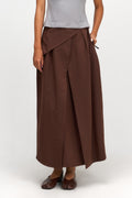 Waist Bandeu Pleated Skirt - Plus Long (Brown)