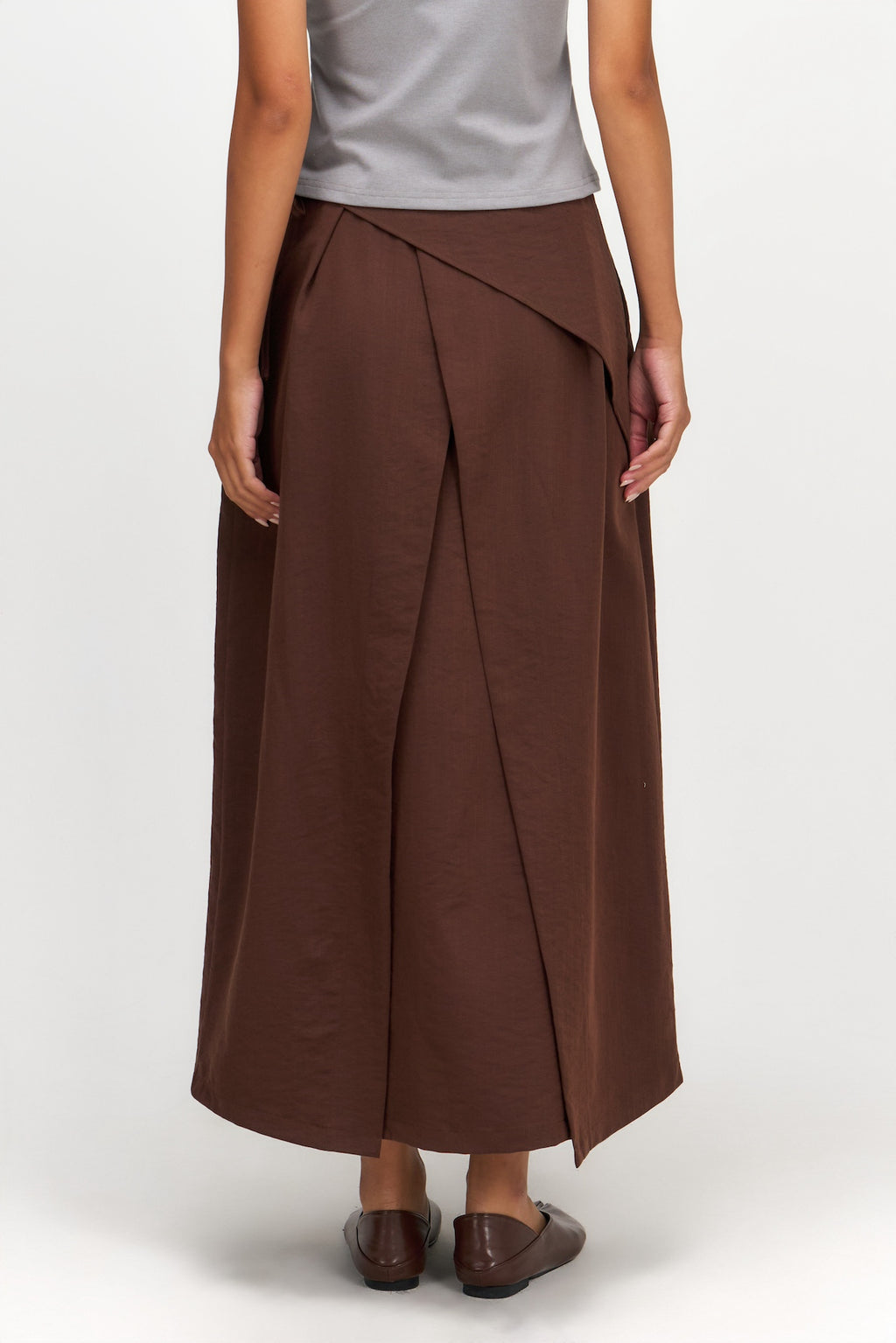 Waist Bandeu Pleated Skirt - Plus Long (Brown)