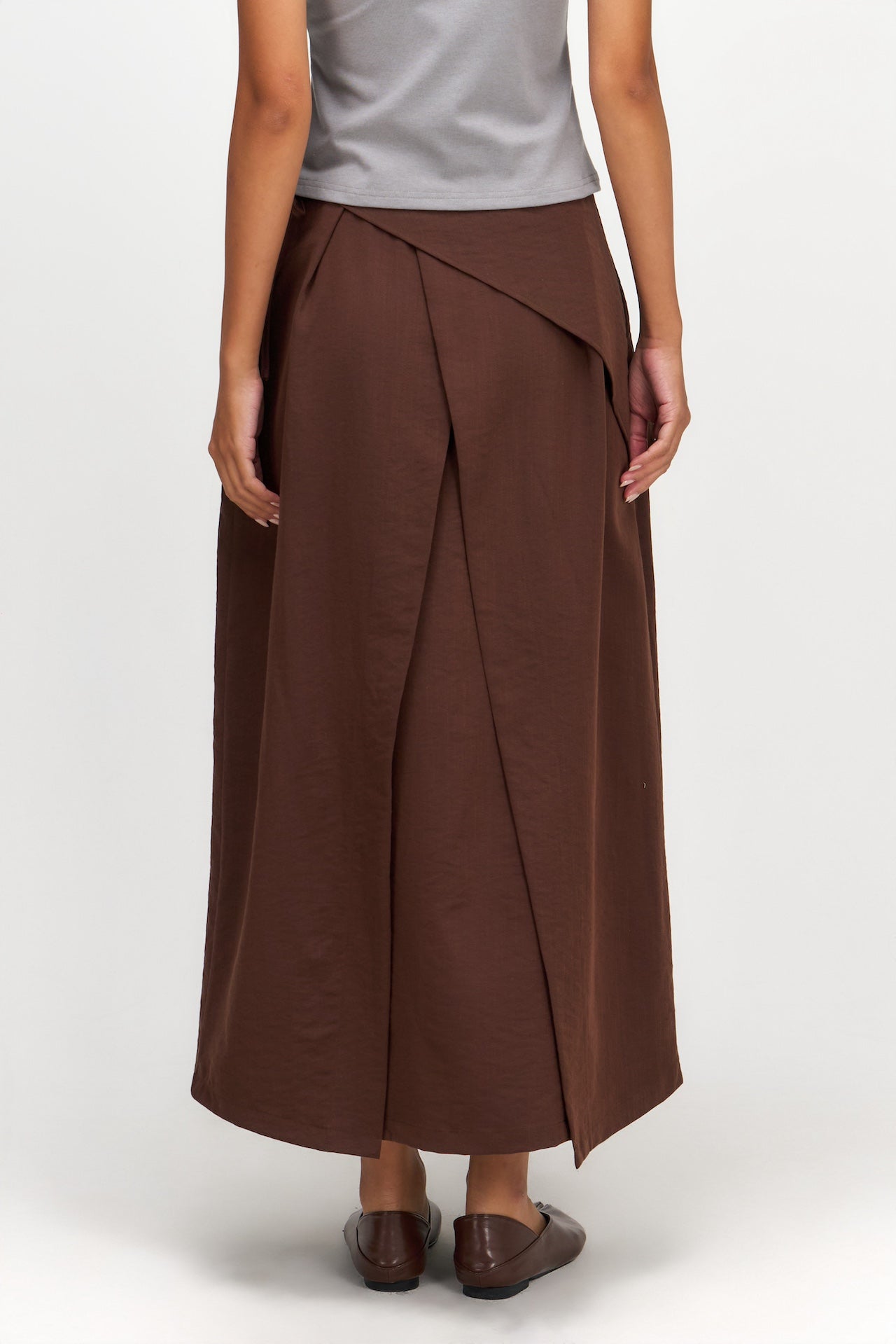 Waist Bandeu Pleated Skirt - Plus Long (Brown)