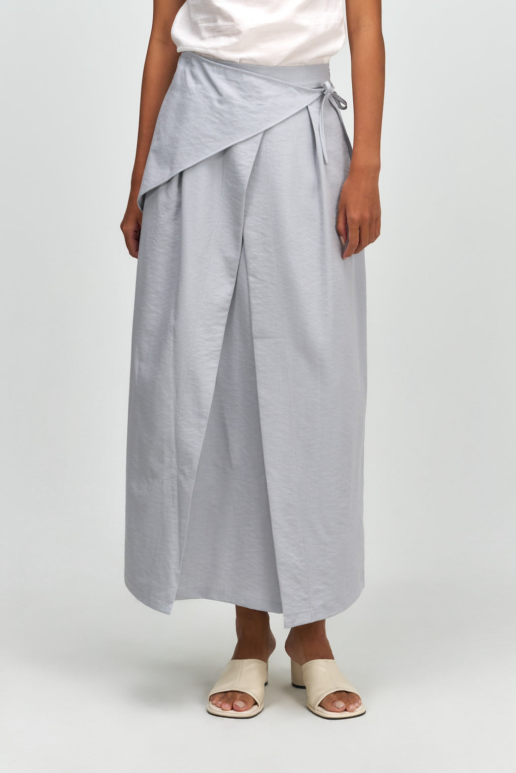Waist Bandeu Layering Pleated Skirt - Plus Long (Light Blue)