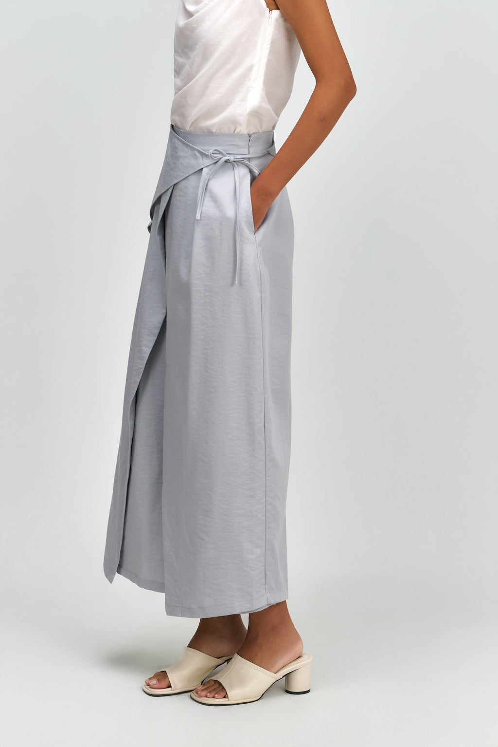 Waist Bandeu Layering Pleated Skirt - Plus Long (Light Blue)