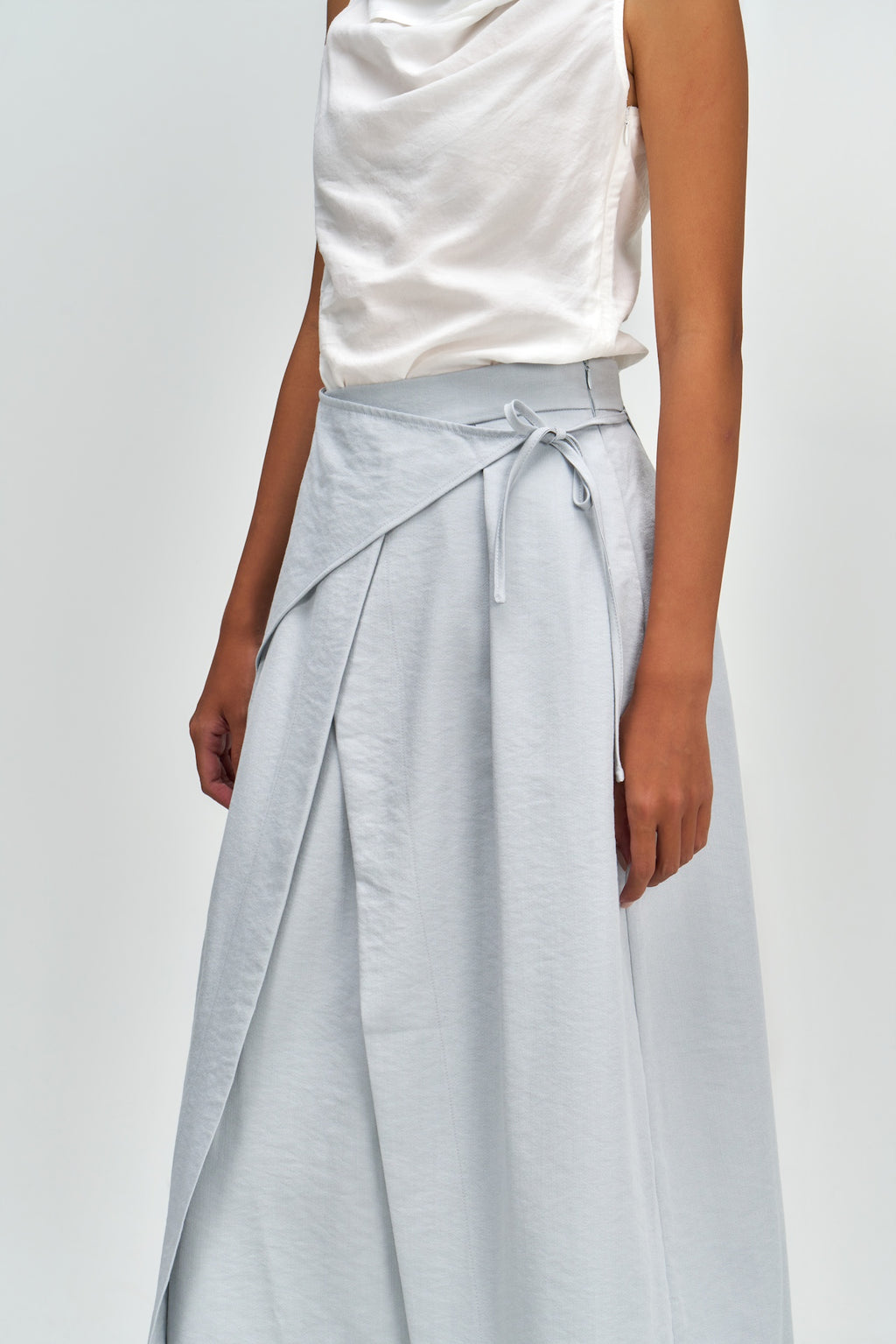 Waist Bandeu Layering Pleated Skirt - Plus Long (Light Blue)