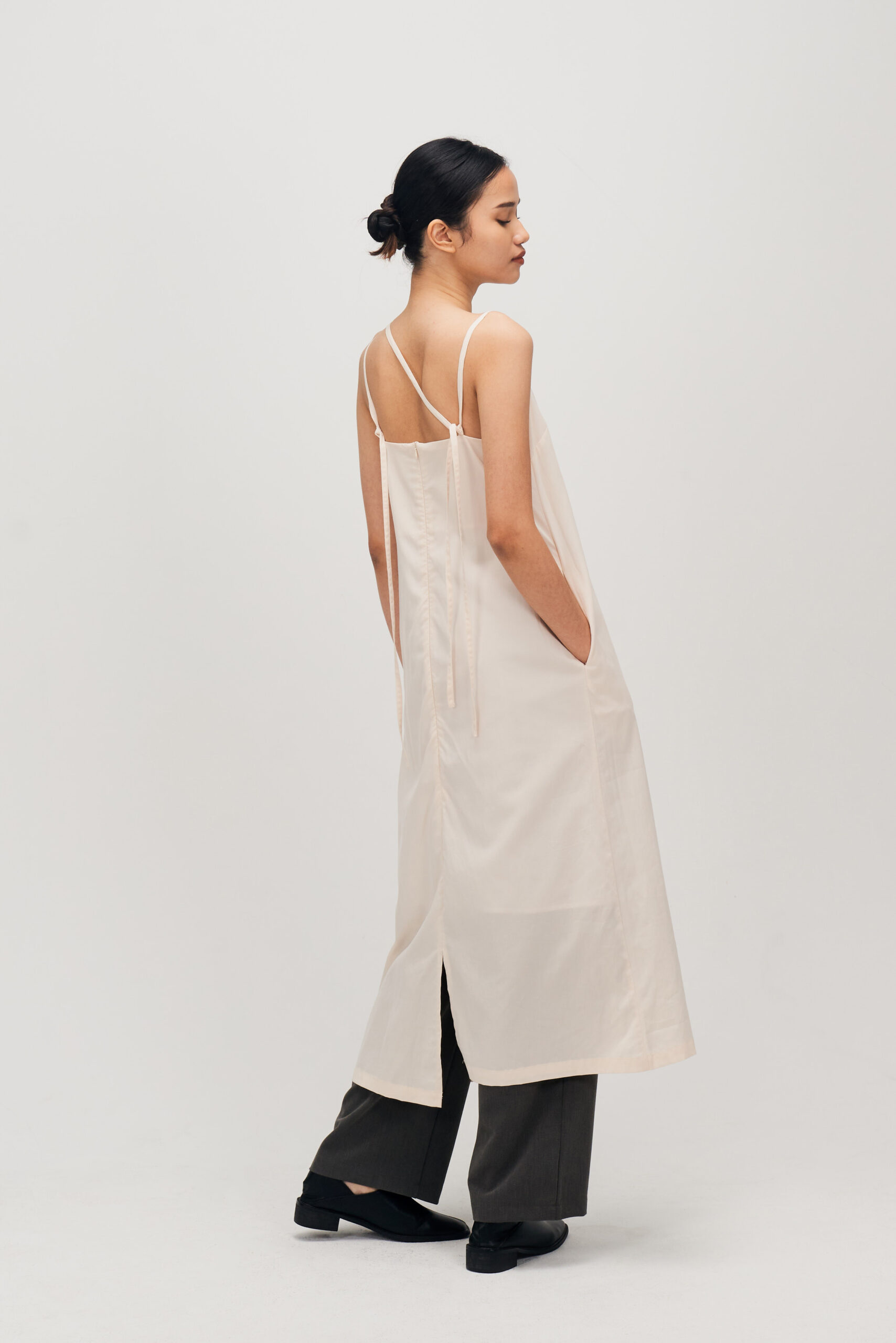 Classic – Straight Neck Cami Dress (Off-White) 11