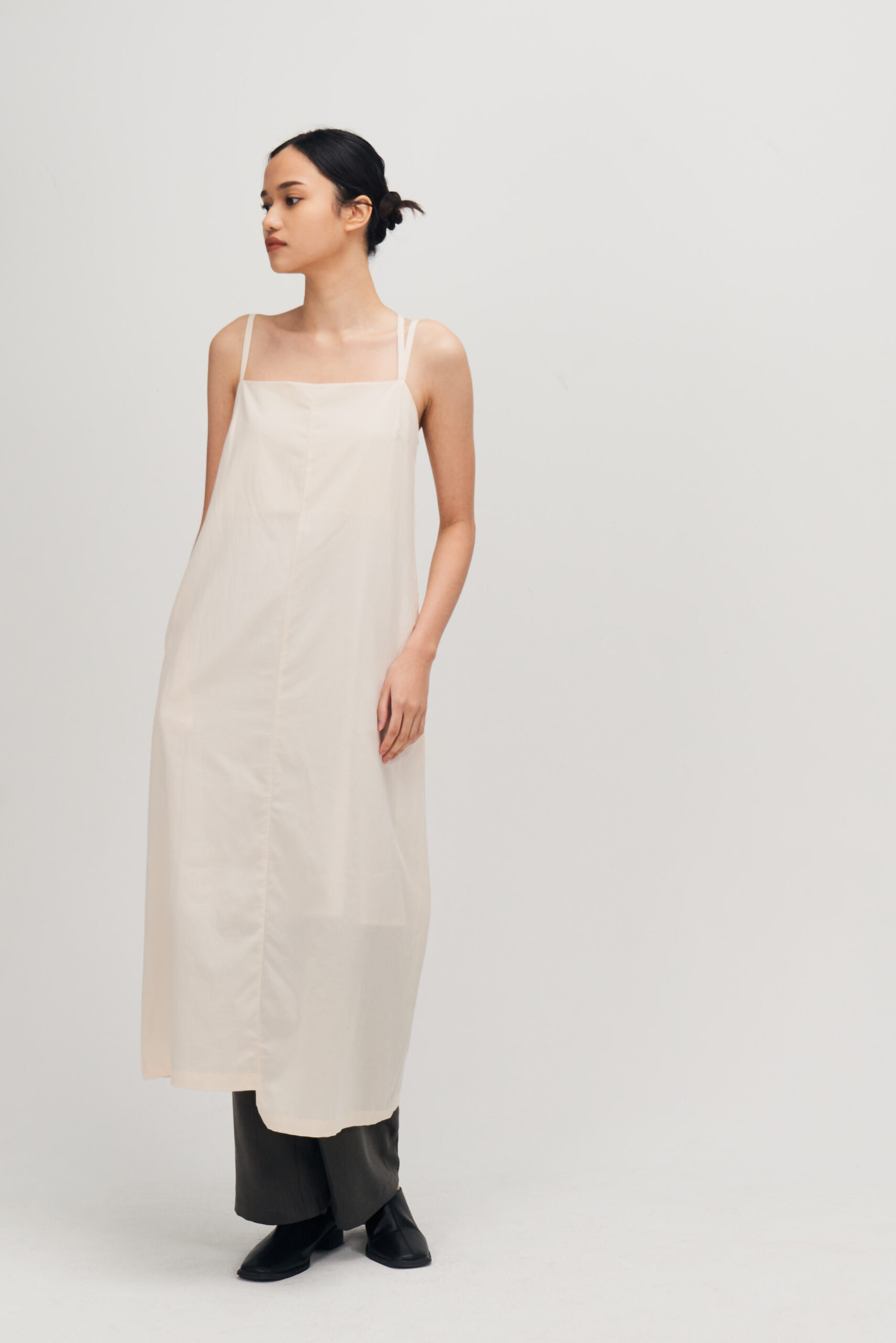 Classic – Straight Neck Cami Dress (Off-White) 2