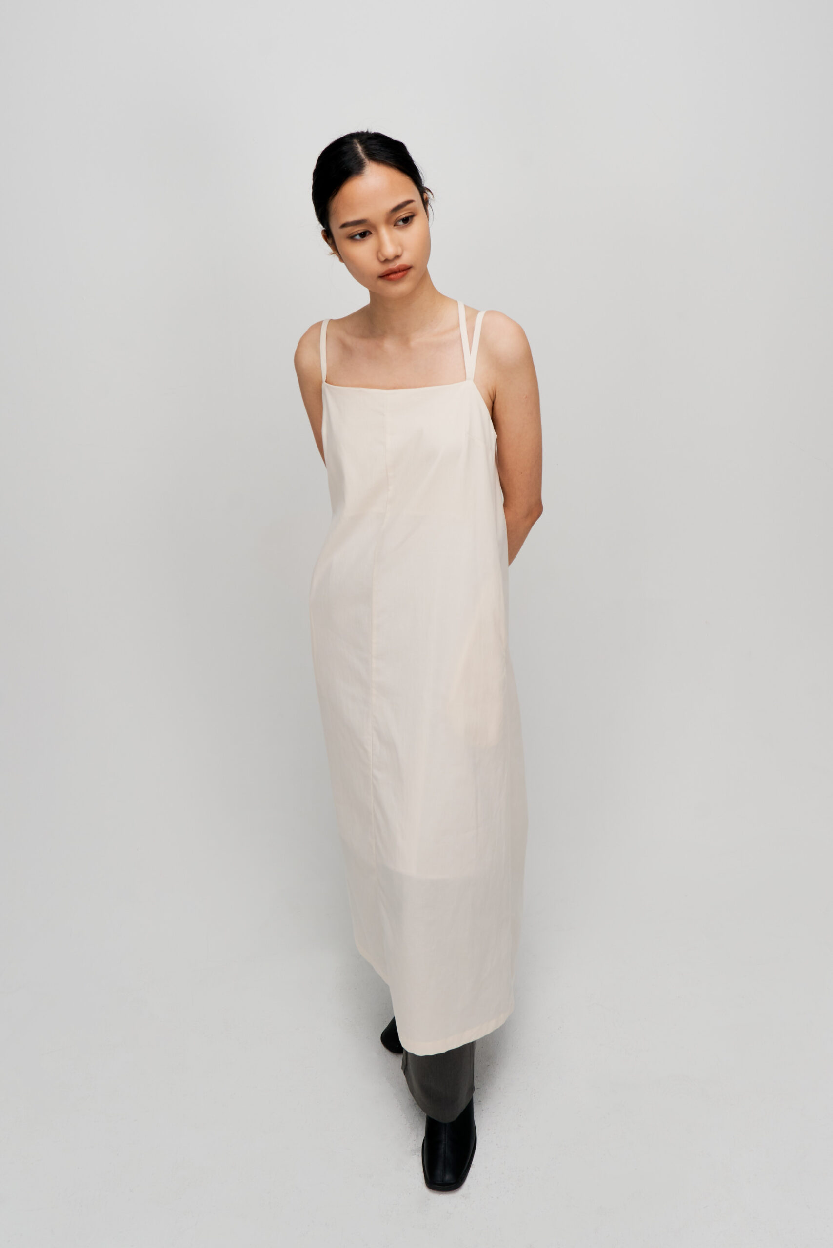 Classic – Straight Neck Cami Dress (Off-White) 5