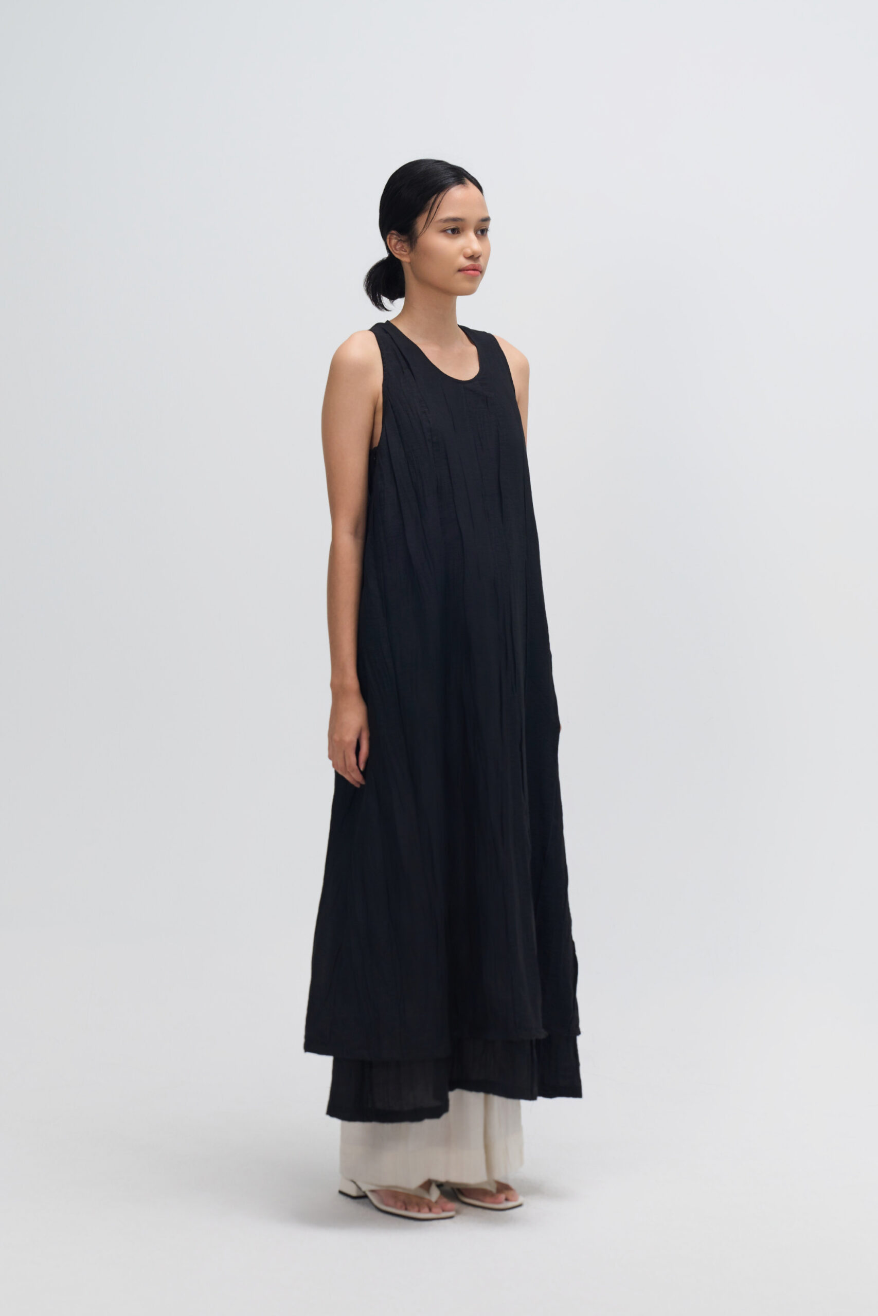 Crossback Draped Maxi Tank Dress (Black) 1