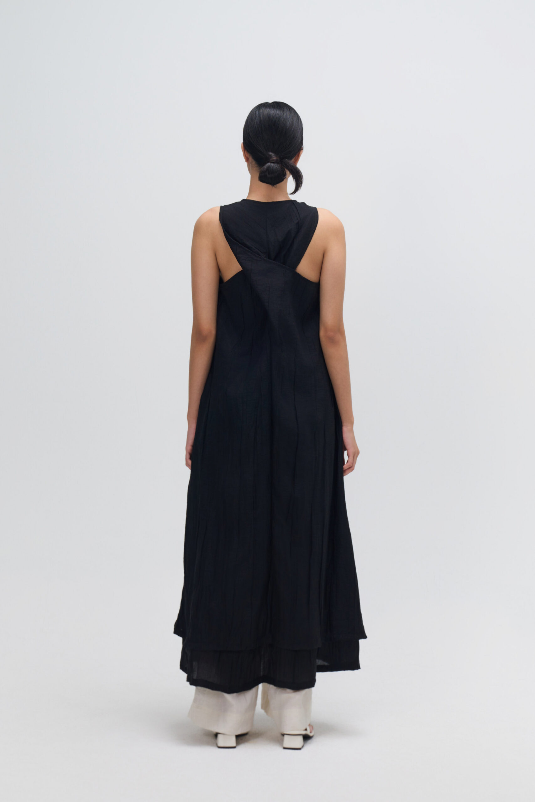 Crossback Draped Maxi Tank Dress (Black) 2