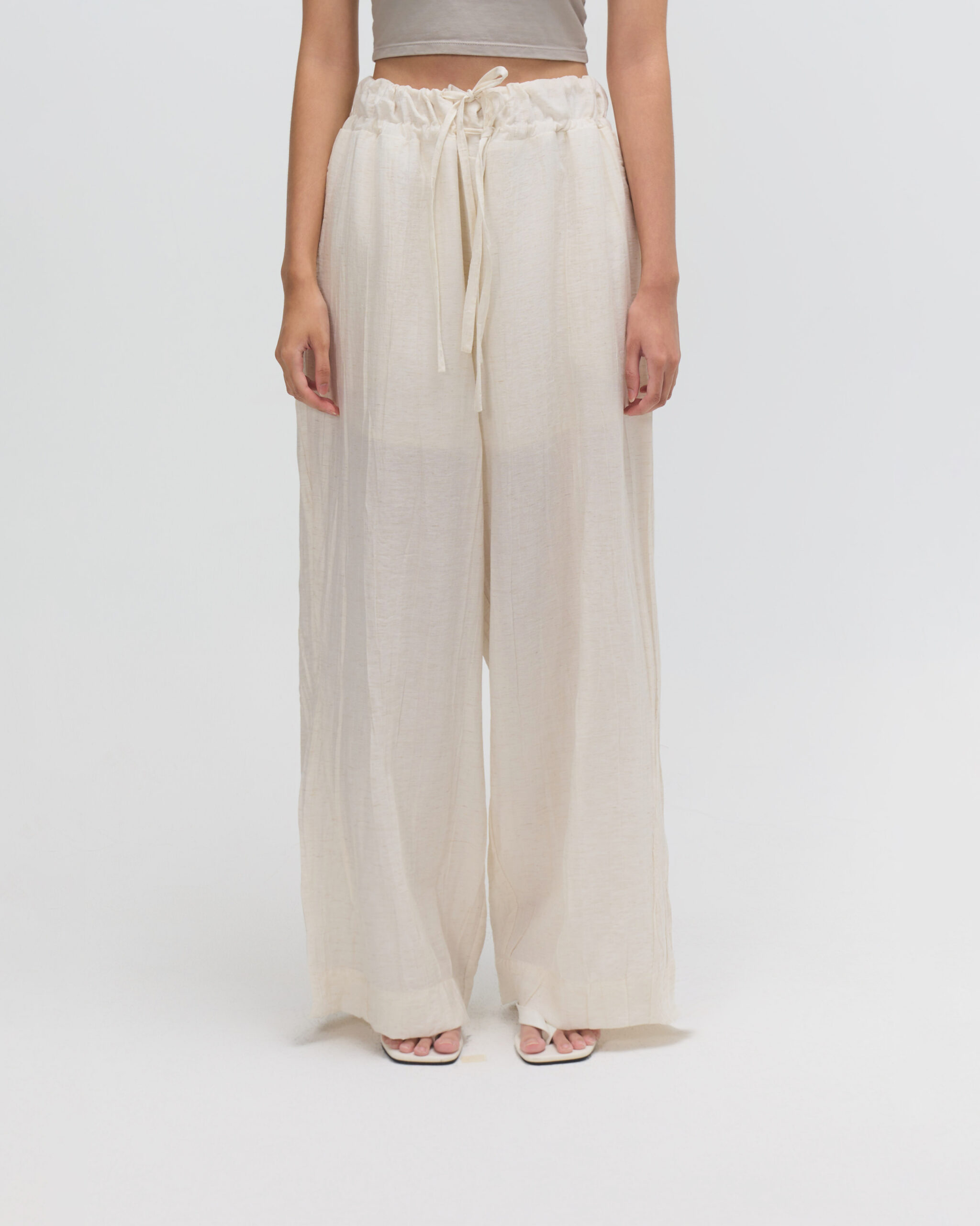Dual Drawstring Wide Leg Pants (White) 5 (4-5)