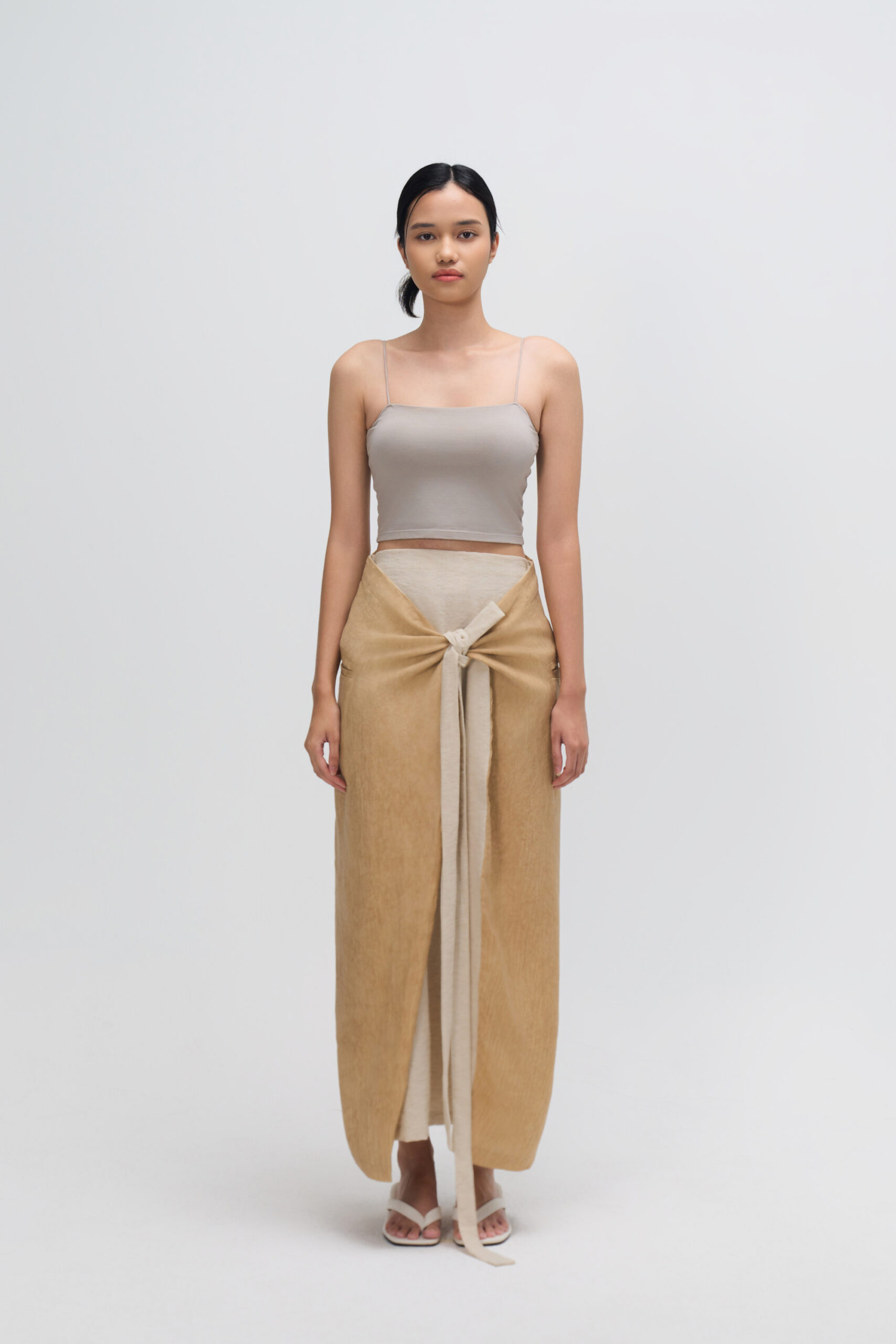 Dual Wear Tie Dye Panel Wrap Skirt (Sand) 1