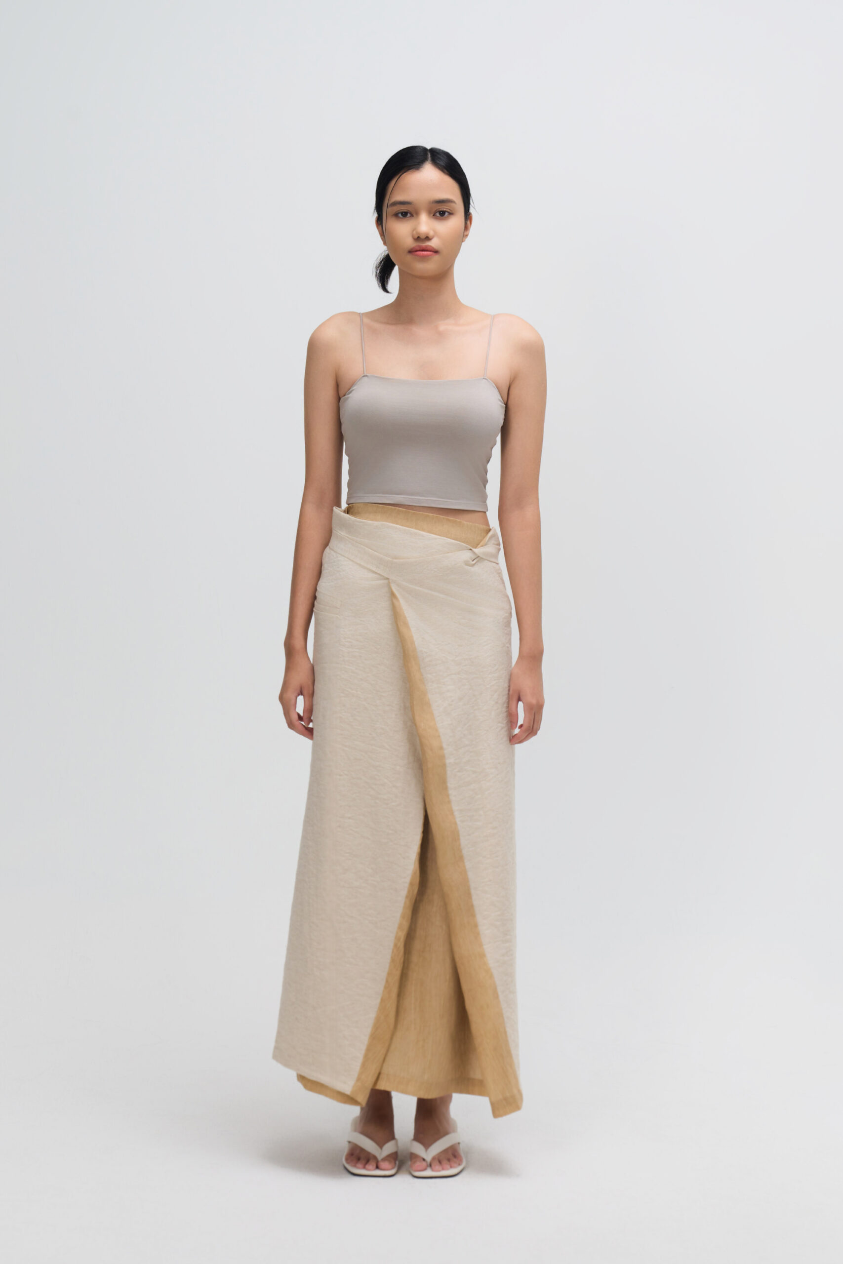 Dual Wear Tie Dye Panel Wrap Skirt (Sand)