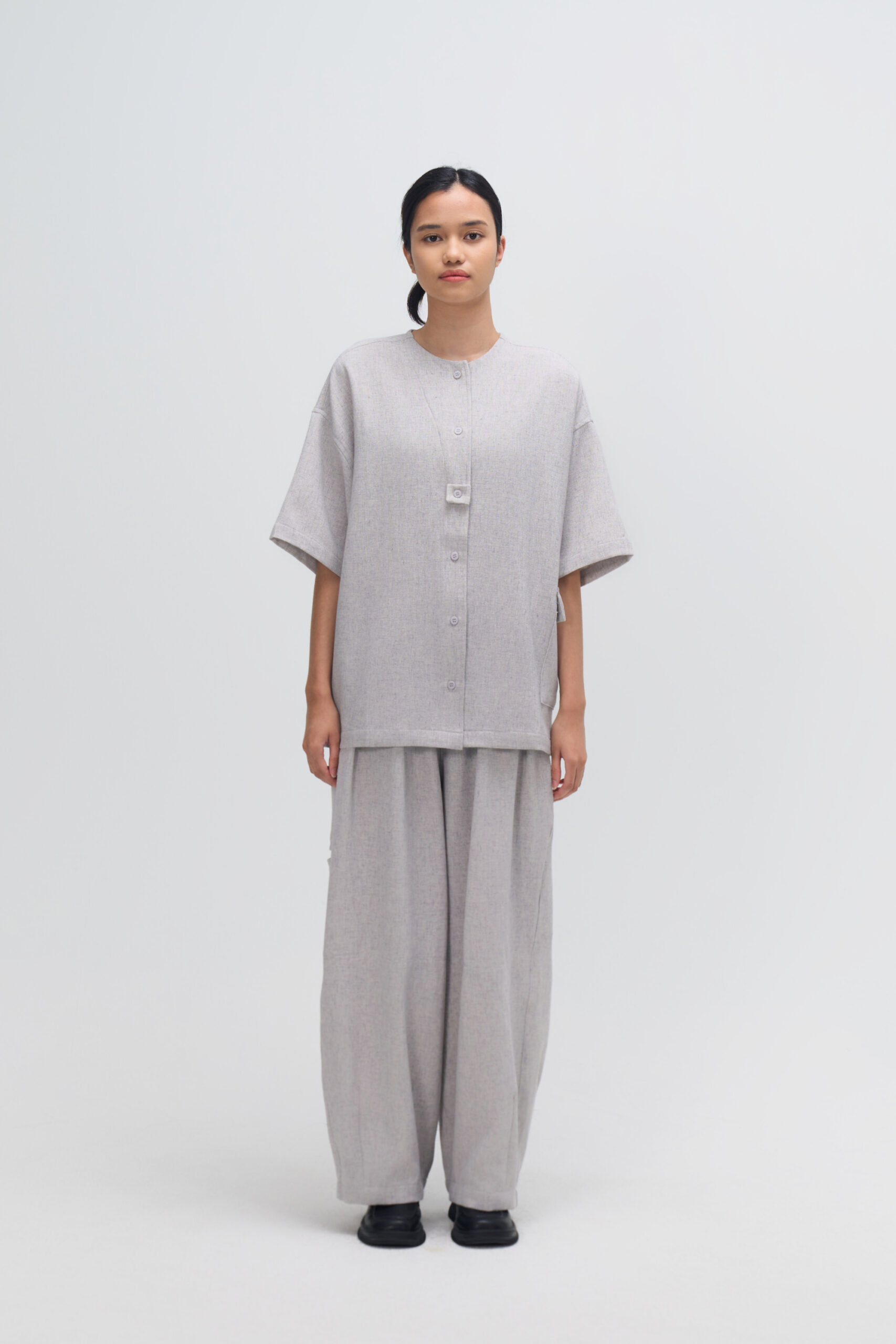 Gender Neutral Oversized Drop Shoulder Boxy Shirt (Grey Grain) 6