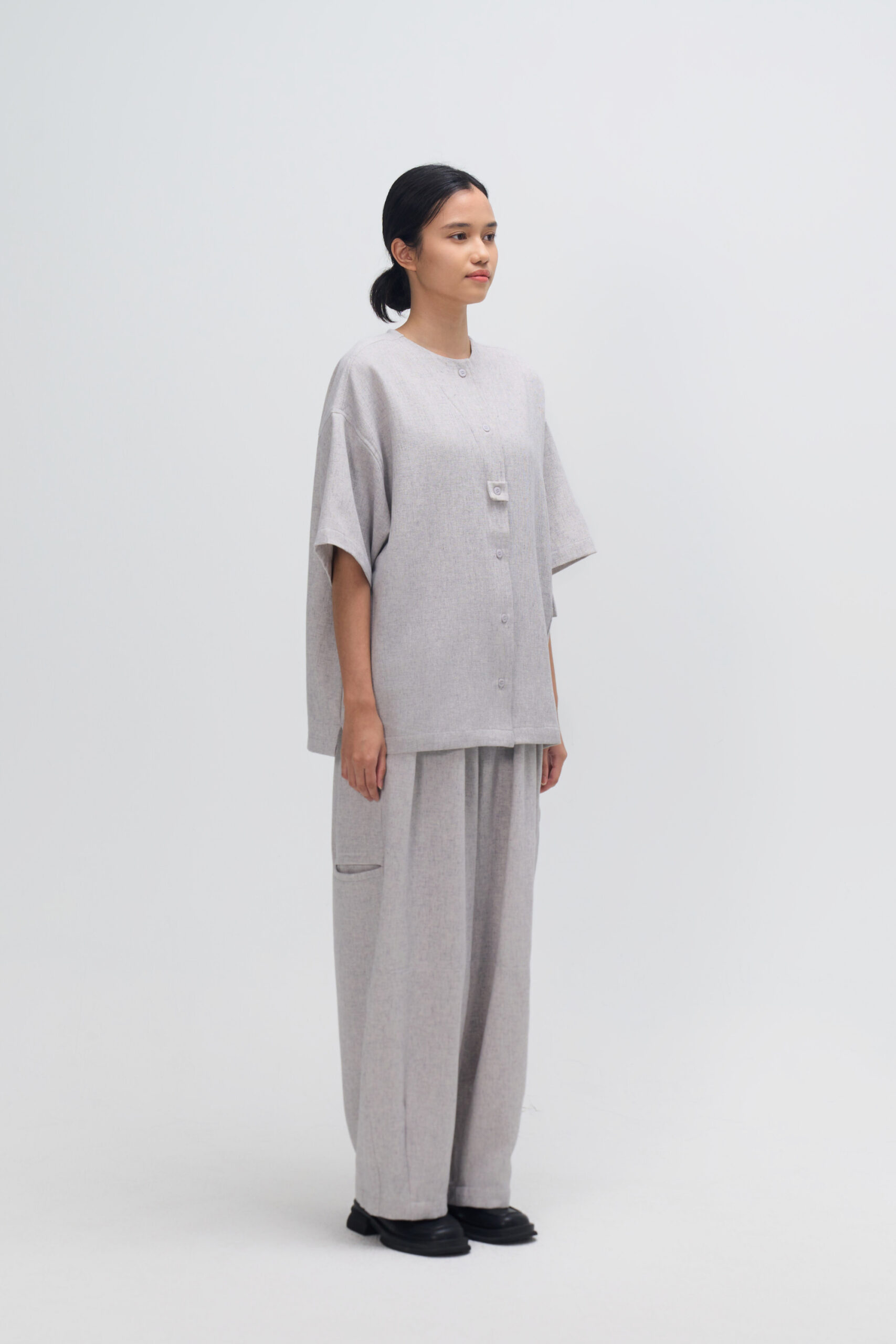 Gender Neutral Oversized Drop Shoulder Boxy Shirt (Grey Grain) 7