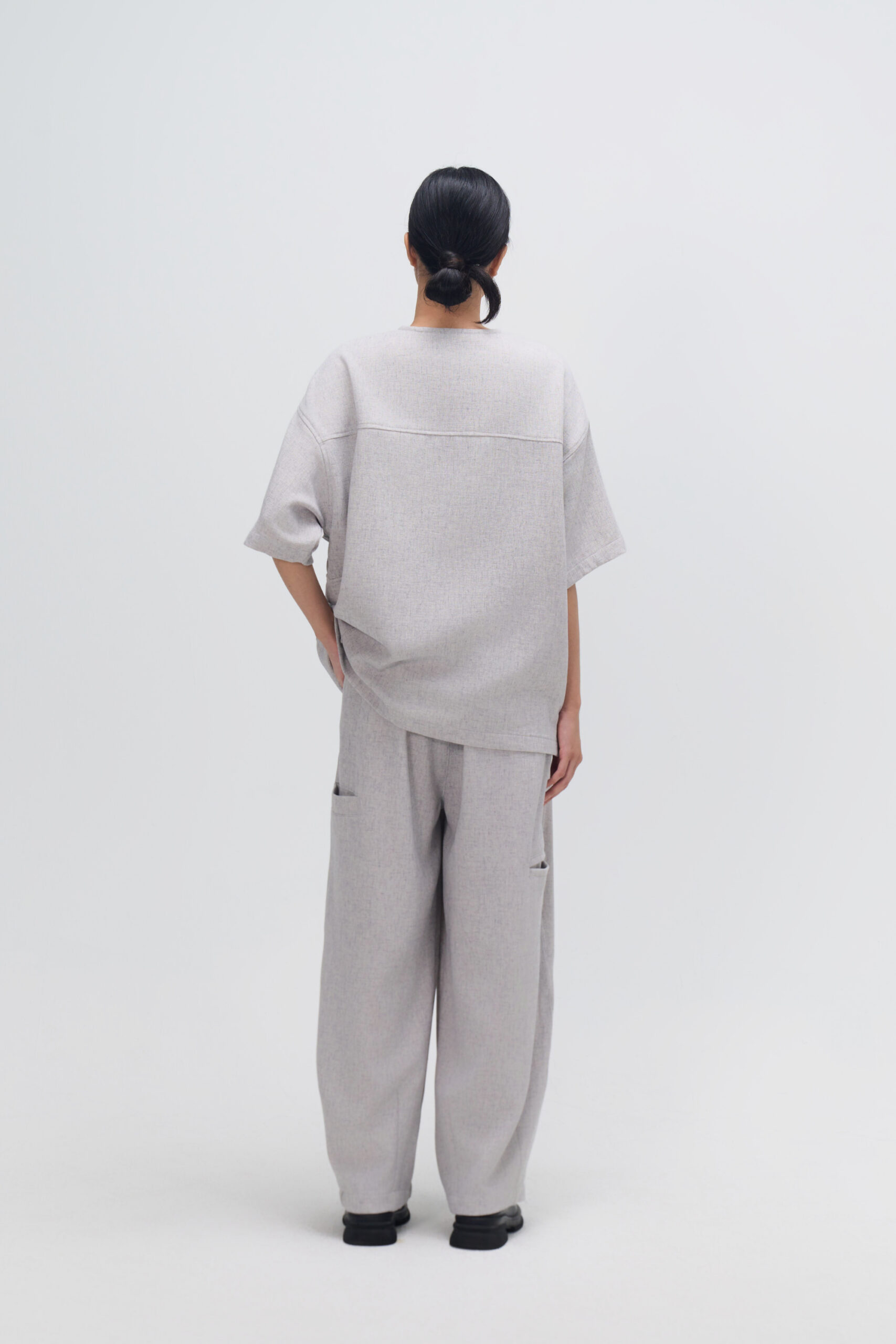 Gender Neutral Oversized Drop Shoulder Boxy Shirt (Grey Grain) 8