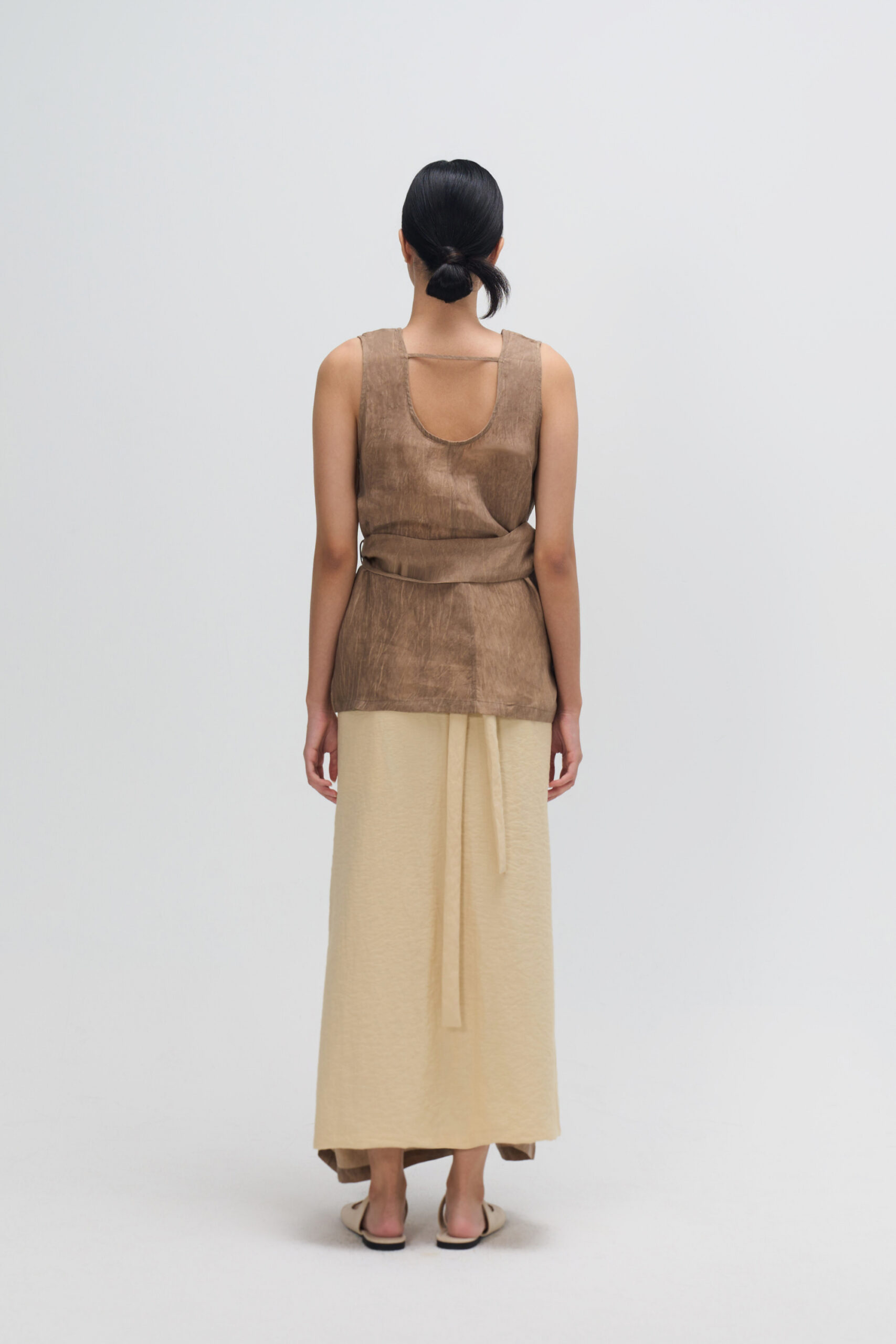 Tie Dye Waist Draped Tank Top (Brown) 8