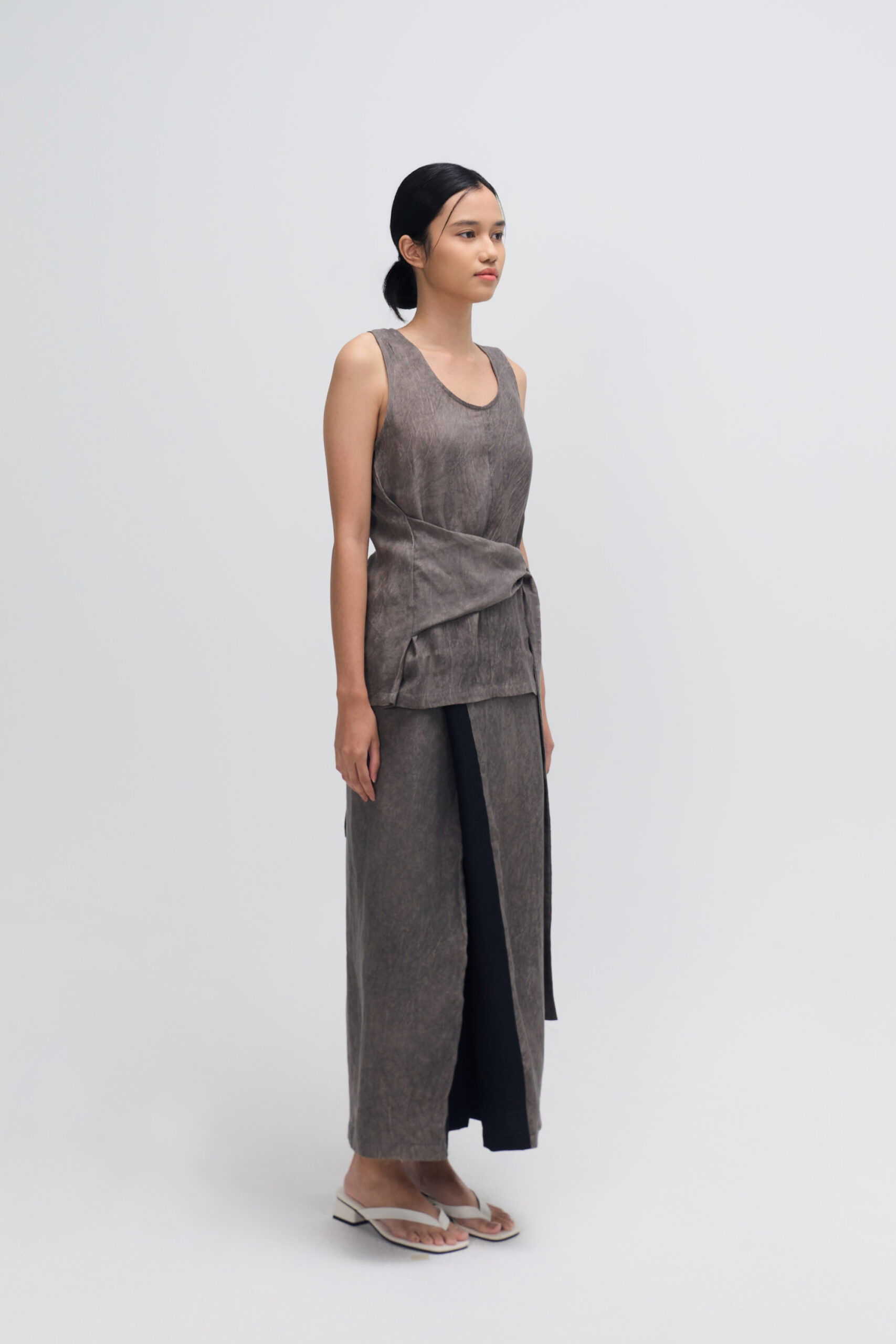 Tie Dye Waist Draped Tank Top (Grey) 1