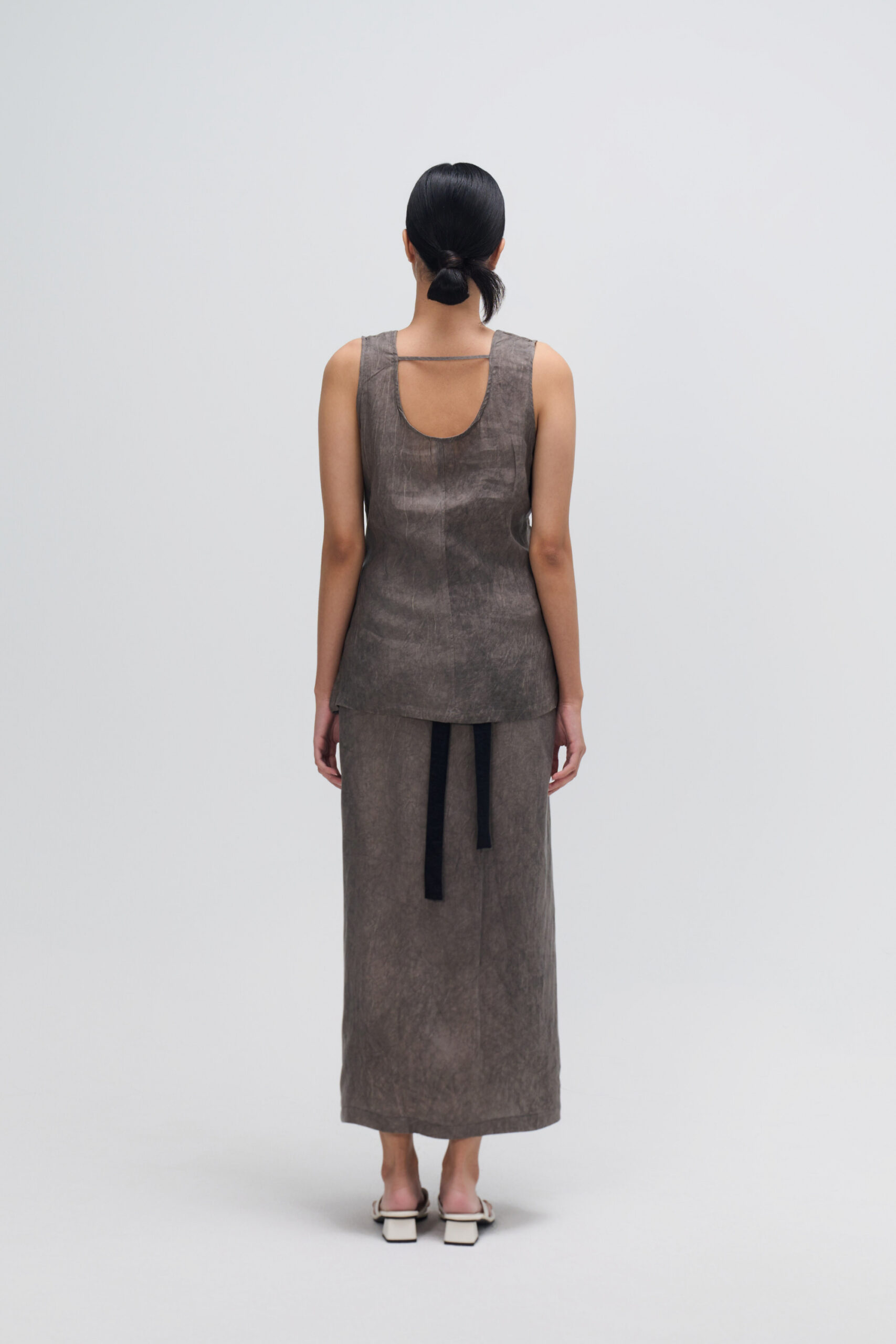 Tie Dye Waist Draped Tank Top (Grey) 2