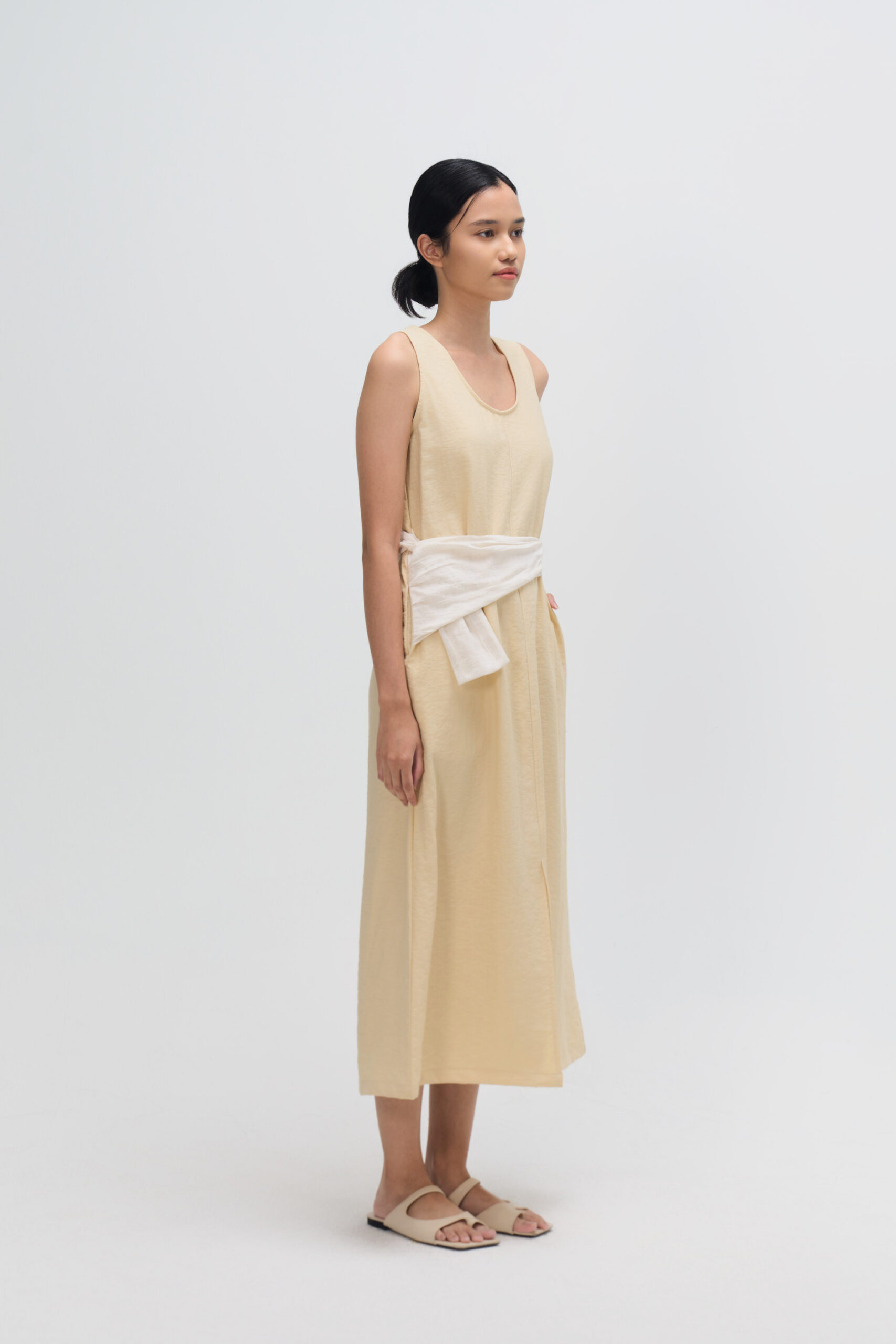 Waist Draped Maxi Tank Dress (Beige) 2