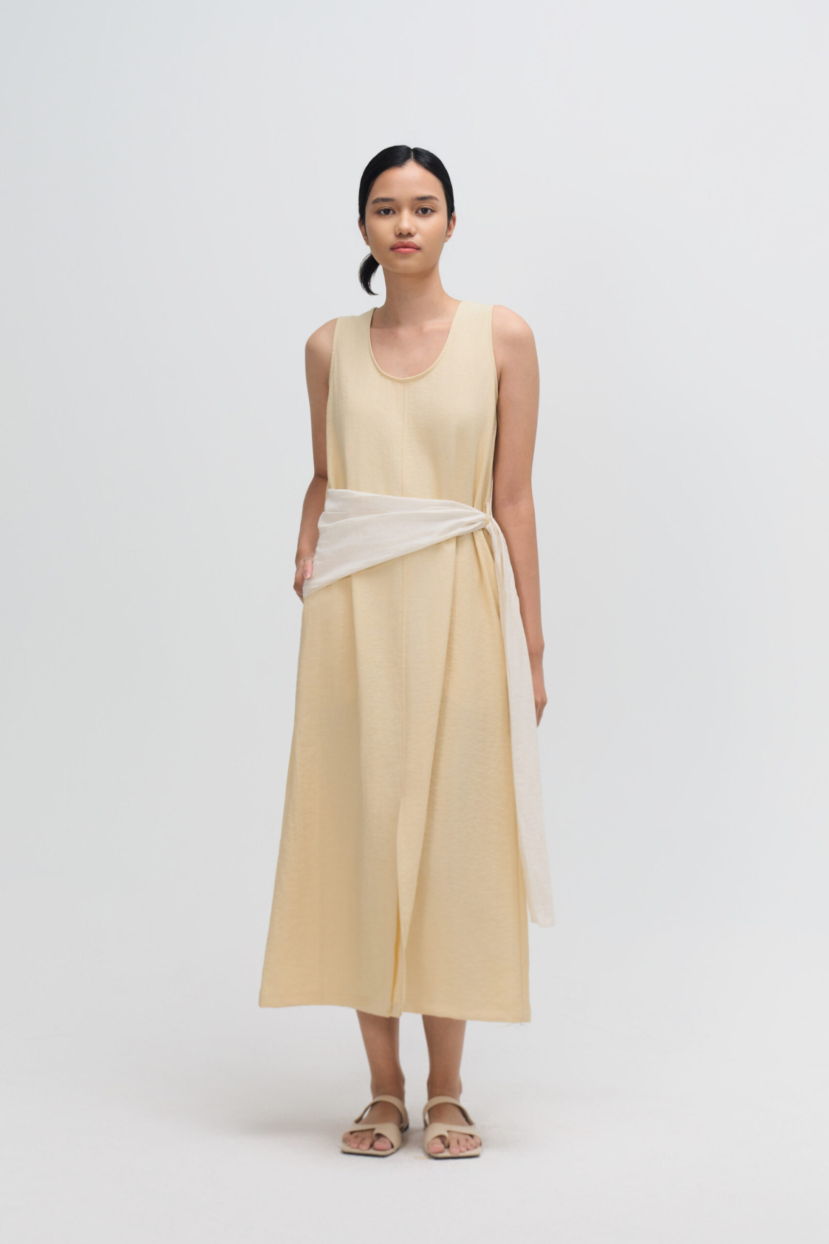 Waist Draped Maxi Tank Dress (Beige)_(2)