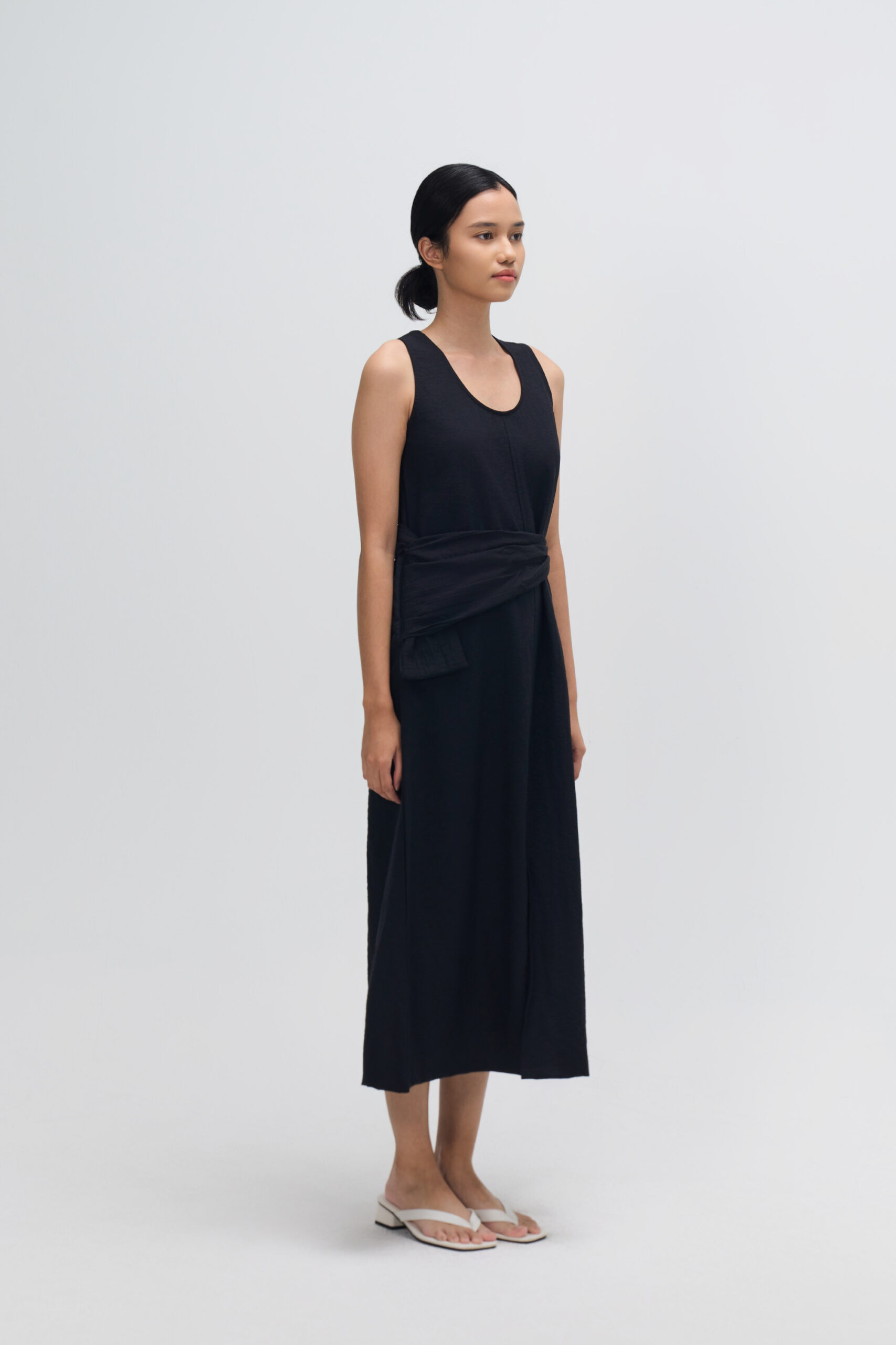 Waist Draped Maxi Tank Dress (Black) 2